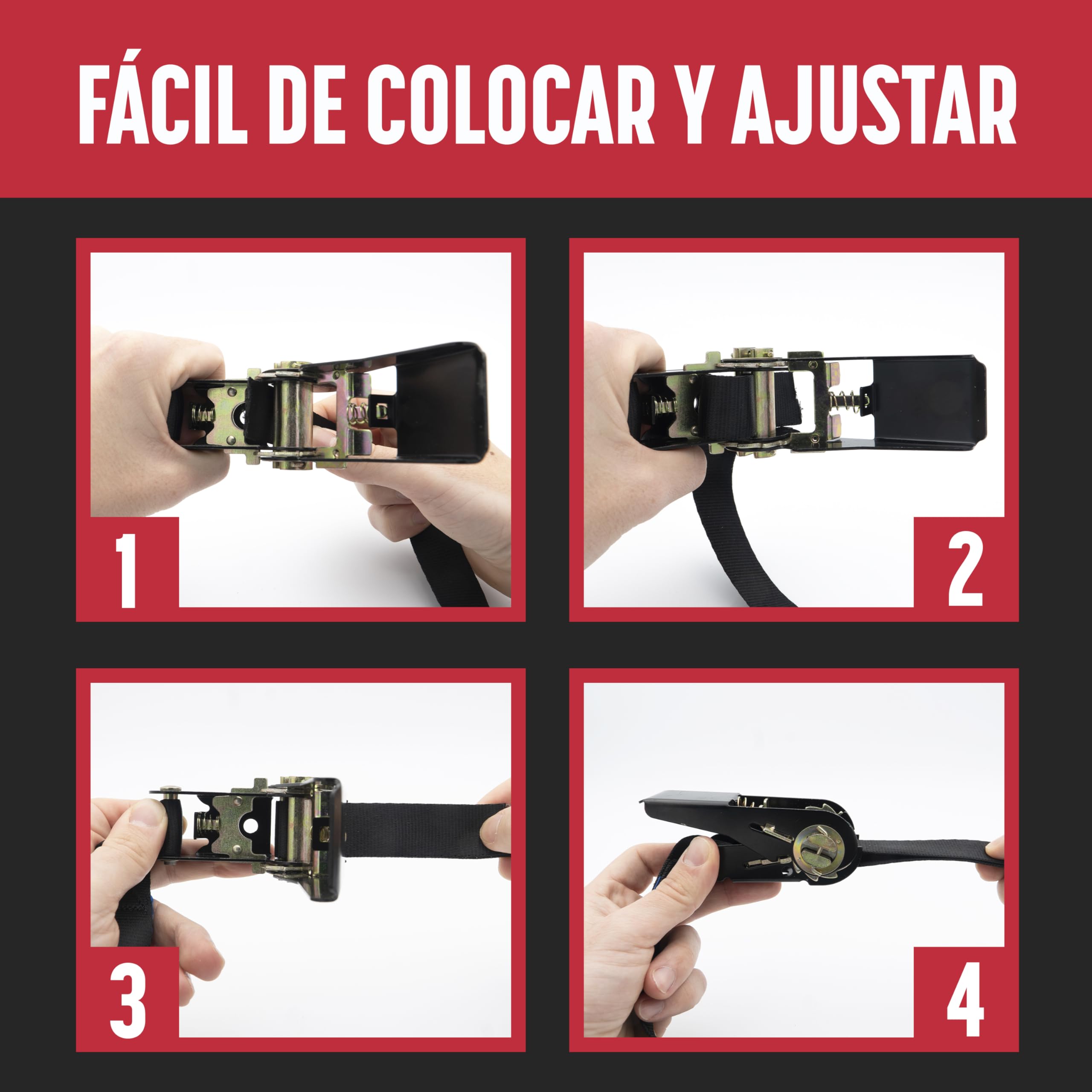 MAGMA 4 Correas de Trinquete 3,5m, 800Kgf/unit. Cinchos, Cinchas de Amarre, Eslingas con Carraca, Remolque Baca Kayak Tabla de Surf Piraguas Canoa Bicicleta Moto, Longitud Ajustable. Negro — view 5