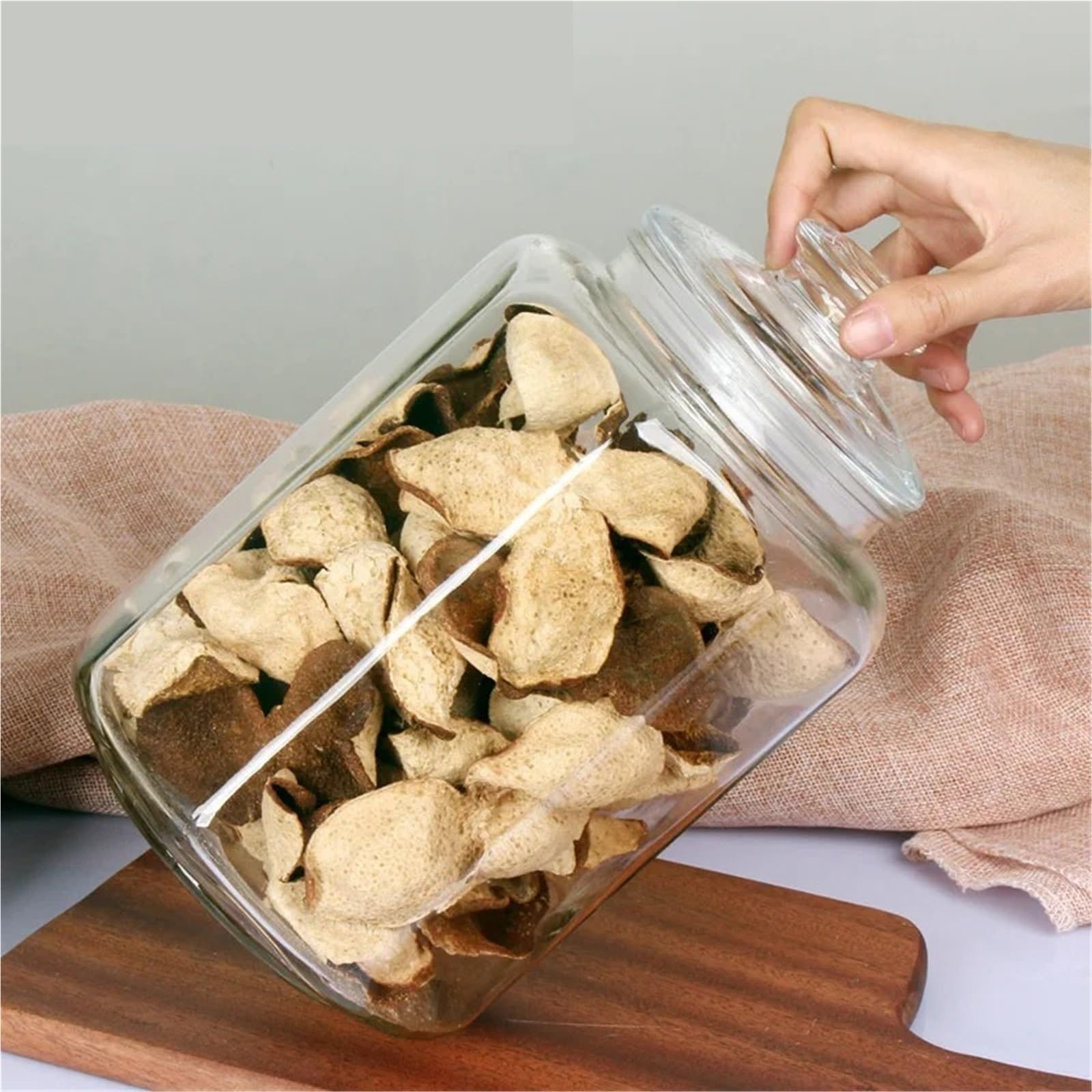 Achteckiger, Transparenter, Glasversiegelter Tank, Aufbewahrungstank, Teedose, Trockenfrüchte-Flasche, Aufbewahrungsflasche FüR TrockenfrüChte(2000ml)