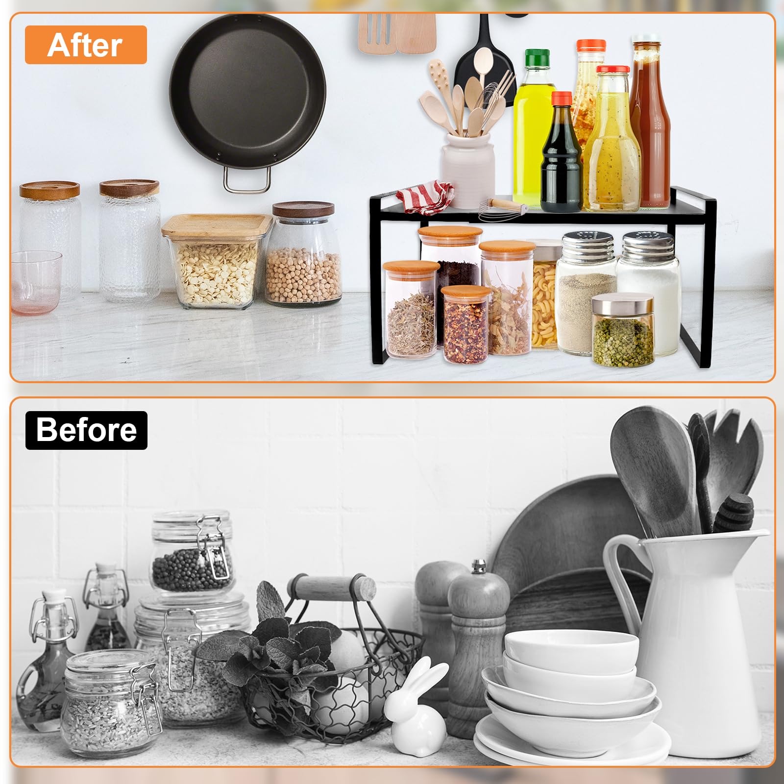 Scaffale da Cucina Espandibile 35-65cm Organizer Regolabile per Armadio Ripiano per Armadio da cucina, Ripiano per Spezie Regolabile, Mensola da Cucina per Banconi Dispensa