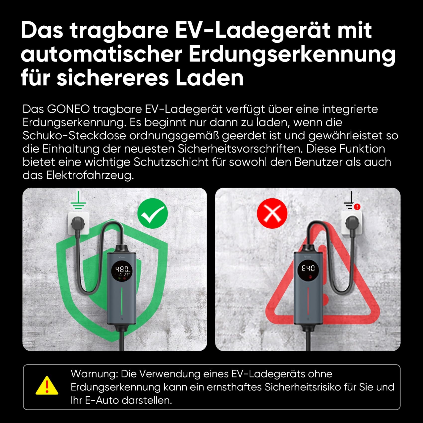 GONEO Ladekabel Elektroauto Typ 2 Schuko 16A 3,68 kW 230V 8M Mode 2 E-Auto | TÜV-zertifiziert, Temperaturschutz, Erdungserkennung, Fehlerstromschutz 30mA AC+6mA DC, Einstellbarer Ladestrom & Timer