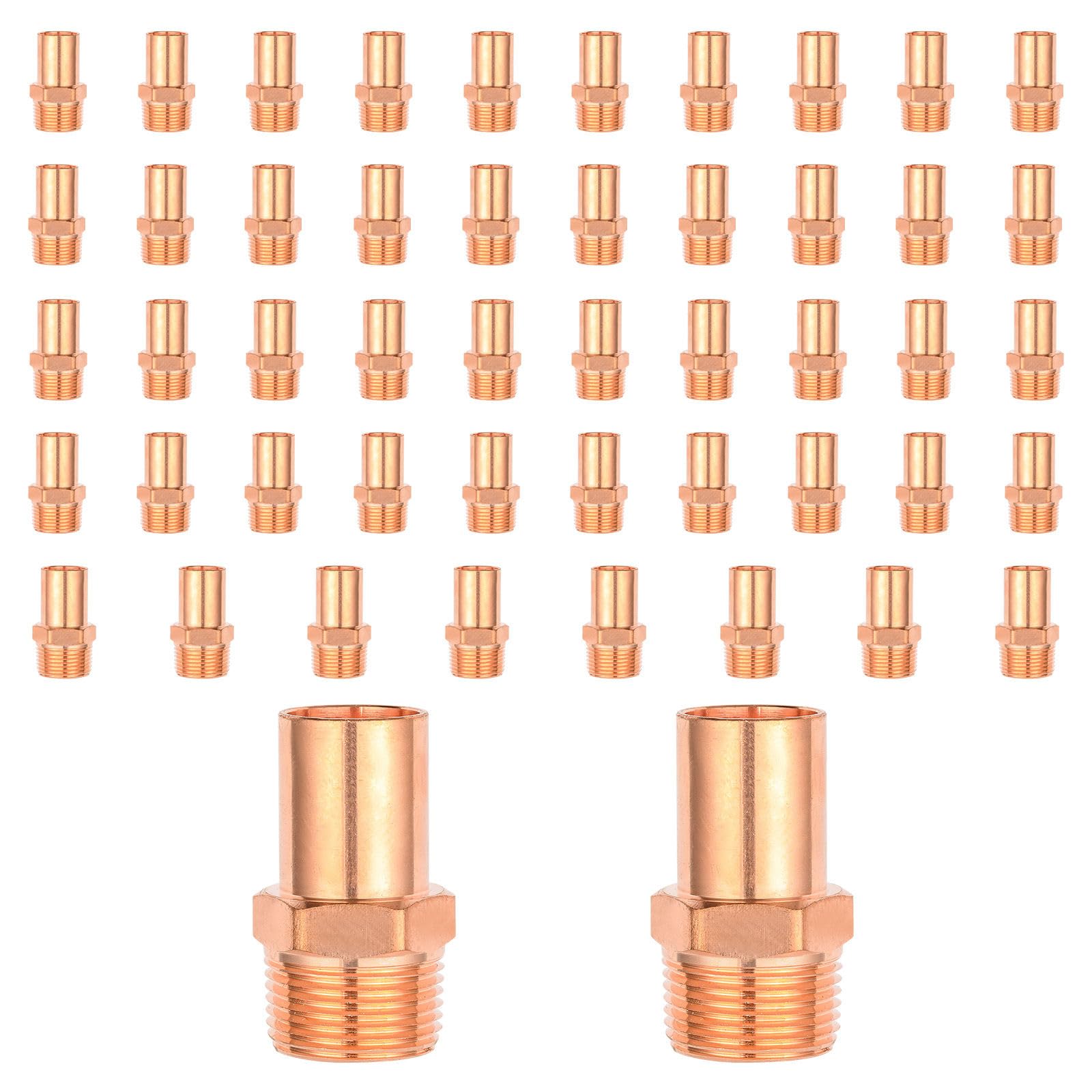 Paquete de 50 Unidades de Tornillos Macho de Cobre para Calle, 2" FTG x 2" MPT, Rosca Macho NPT para fontanería.