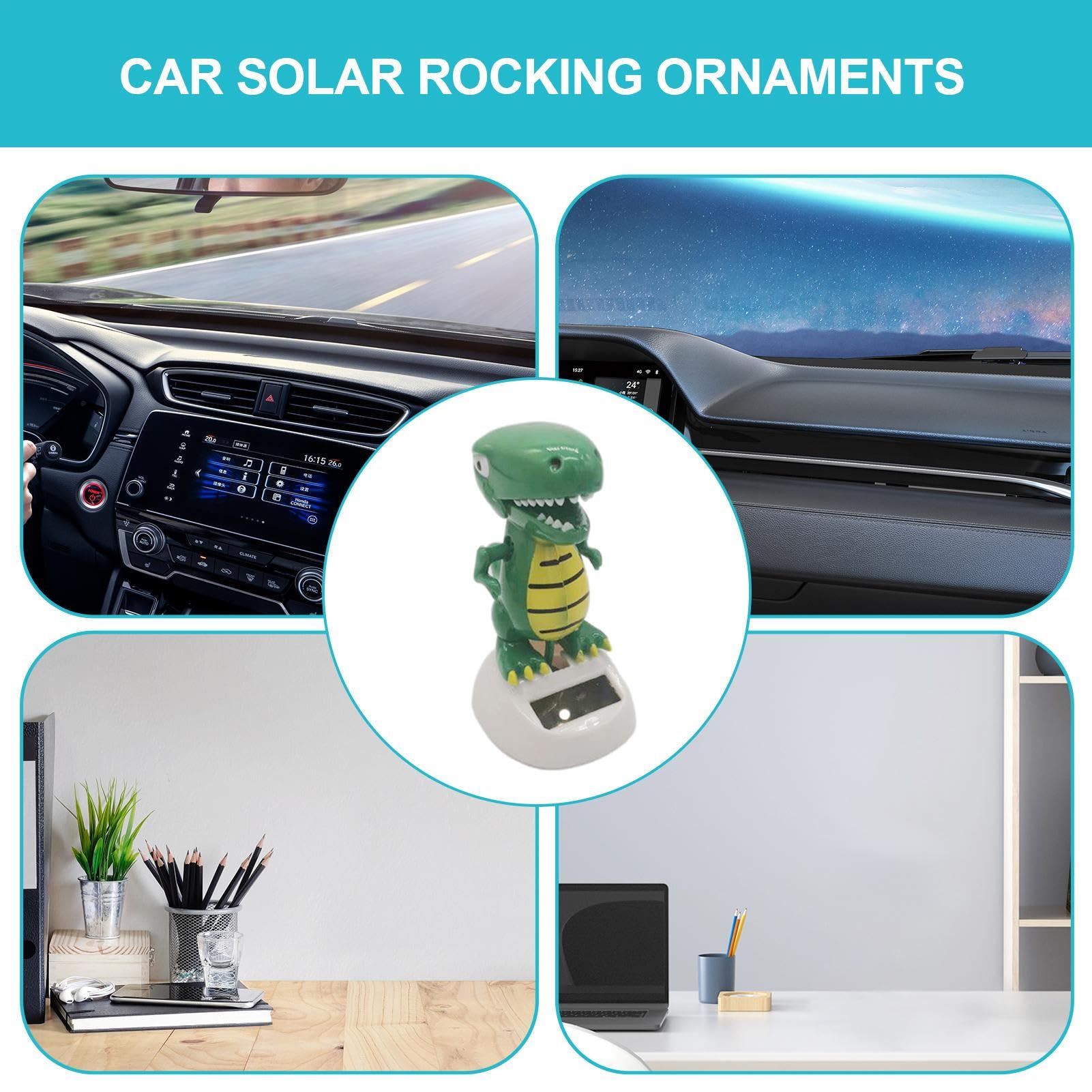 Jouet à secouer à l'énergie solaire - Décoration de voiture - Décoration de table créative dinosaure avec des couleurs vives pour table de chevet Jouet à secouer à l'énergie solaire - Décoration de voiture - Décoration de table créative dinosaure avec des couleurs vives pour table de chevet