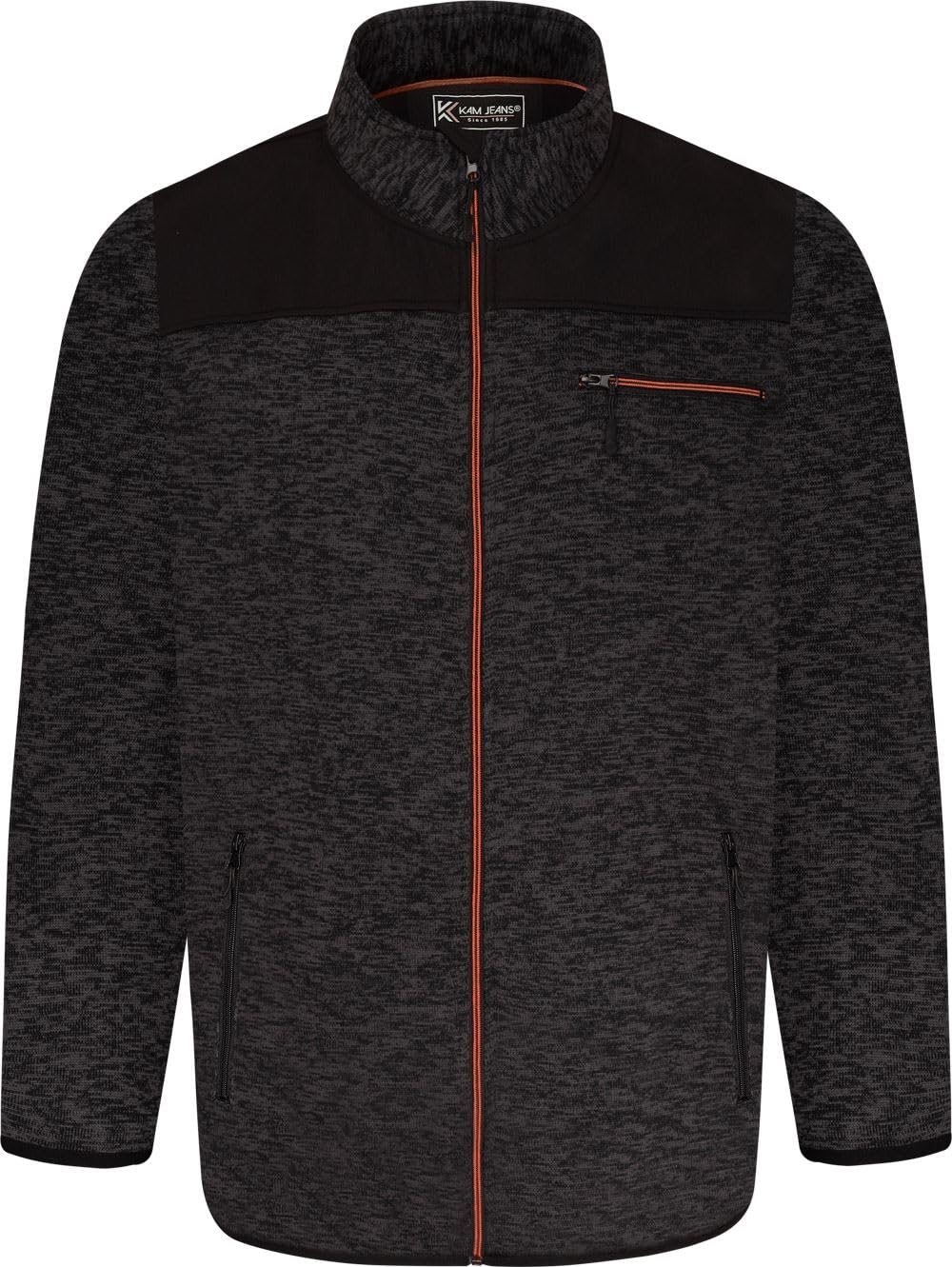 Kam Men's Black Jeanswear Lightweight Twisted Marl Zip Fleece Jacket - 6XL