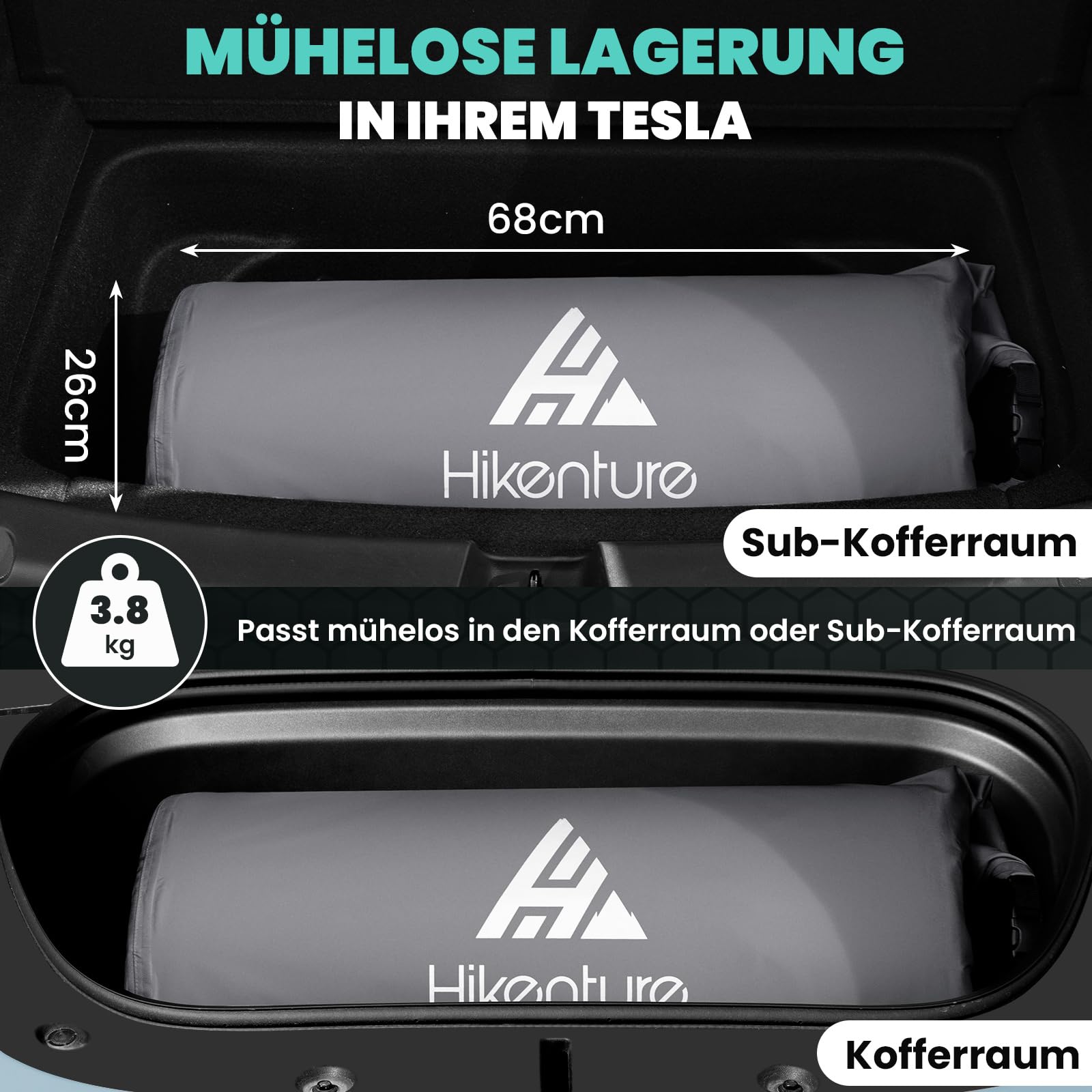 HIKENTURE Campingmatratze passend für Tesla Model Y, 8 cm Extra Dicke Selbstaufblasende Isomatte, Luxus Matratze aus Memory Foam, Schlafmatte Selbstaufblasbar, Model Y Zubehör für 4 Jahreszeiten
