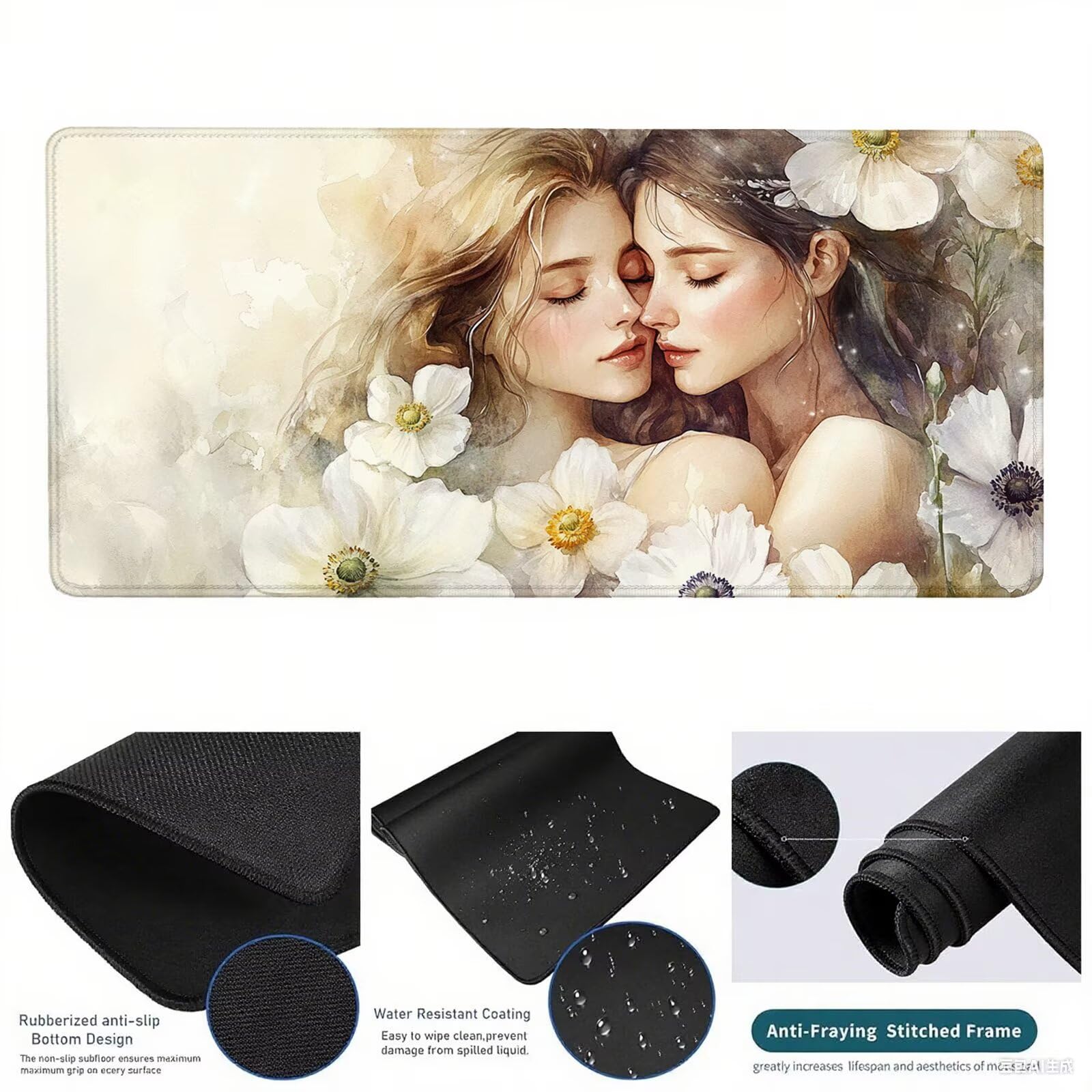 Tappetino Mouse Gaming XXL 1200x600x3mm,Tappetino Mouse Fiore Design con Bordi Cuciti,Ragazza Mouse Pad Gaming Accessori per Migliora Precisione e Velocità,Extended Keyboard Pad per Scrivania,o-1807