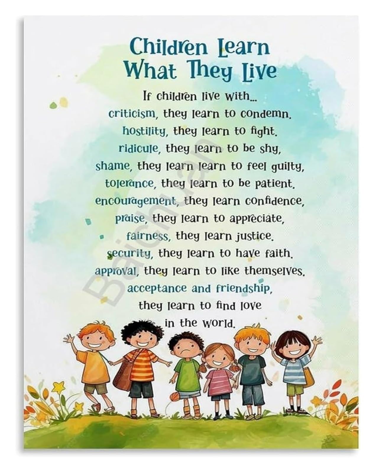 MQXFCZUX Learn What They Live Poster Classic Parenting Poem Quote on Canvas for Living Room Bedroom Nursery Wall-Art Framed,16x24inch(40x60cm)