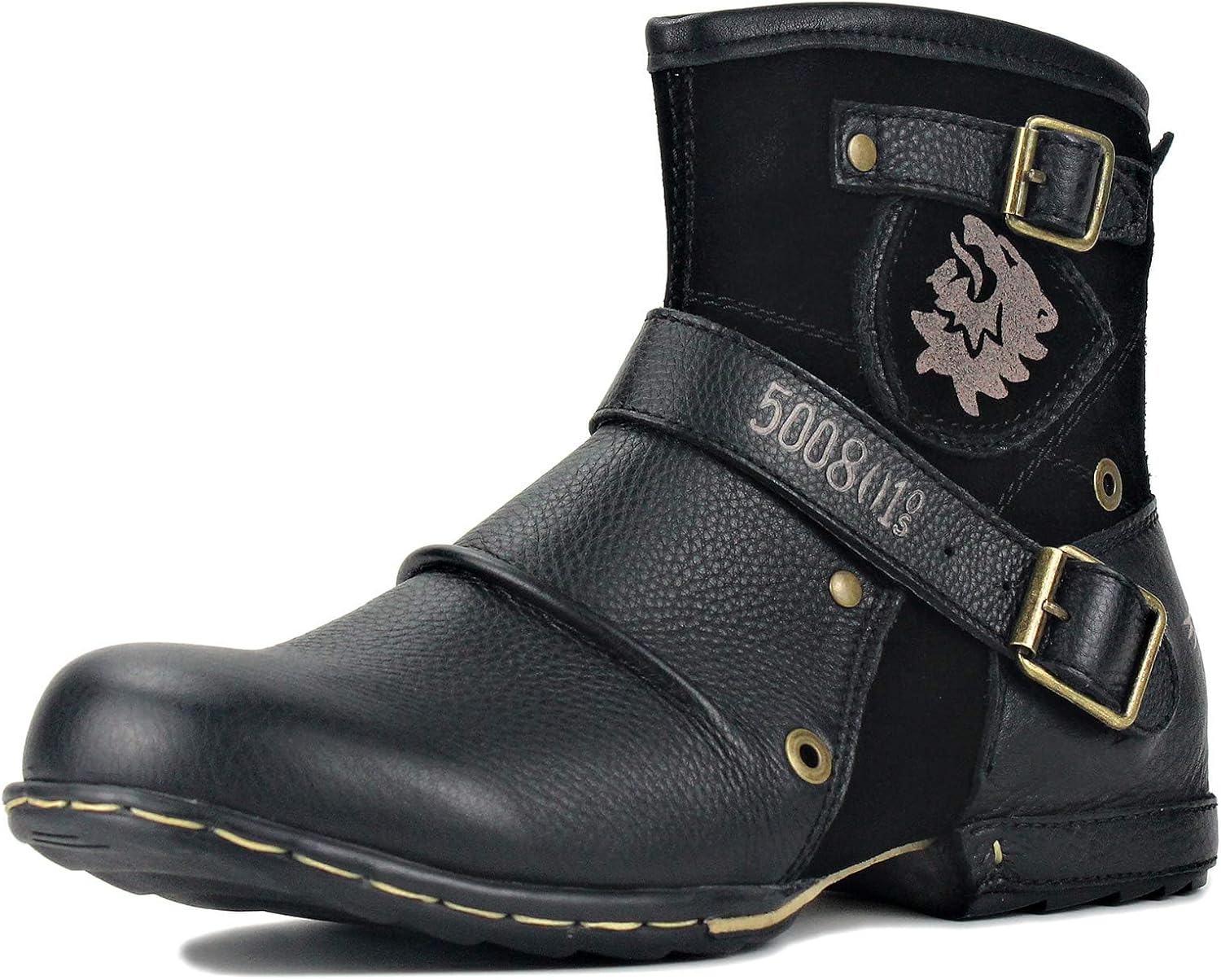 Leather Casual Motorcycle Combat Chukka Ankle Boots for Men with Side Zipper CD-5008-1-N-S