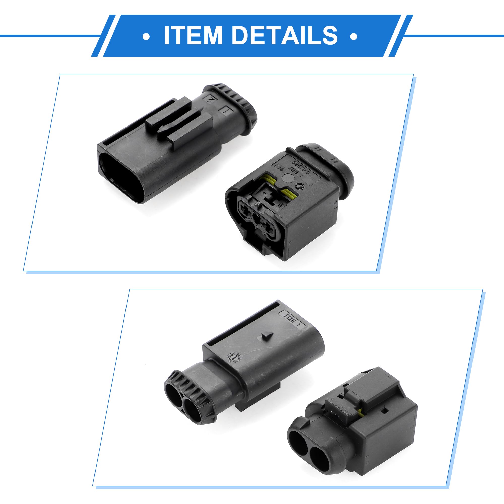 2 Pin Air Pump Connector Stecker-Set Für Mercedes-Benz 1 Set | Schwarz, Kunststoff, Verzinntes Kupfer, Wasserdicht, 3,5 Mm Serie, Männlich & Weiblich, Max 14V, 1.5-10A