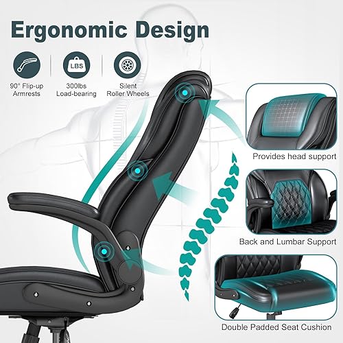 Miniatura 5 de AnyGod Silla de oficina ejecutiva, cómodas sillas ergonómicas de escritorio para computadora con reposabrazos abatibles, soporte lumbar, respaldo