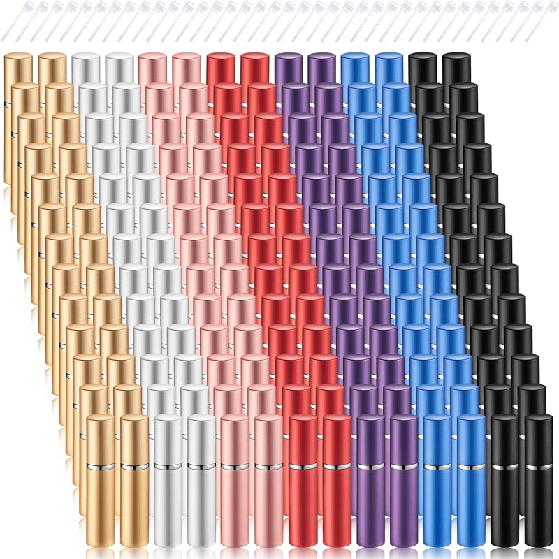 Motiskyy Kit com 182 frascos atomizadores recarregáveis para perfume, 5 mL, 7 cores, com ferramentas de transferência