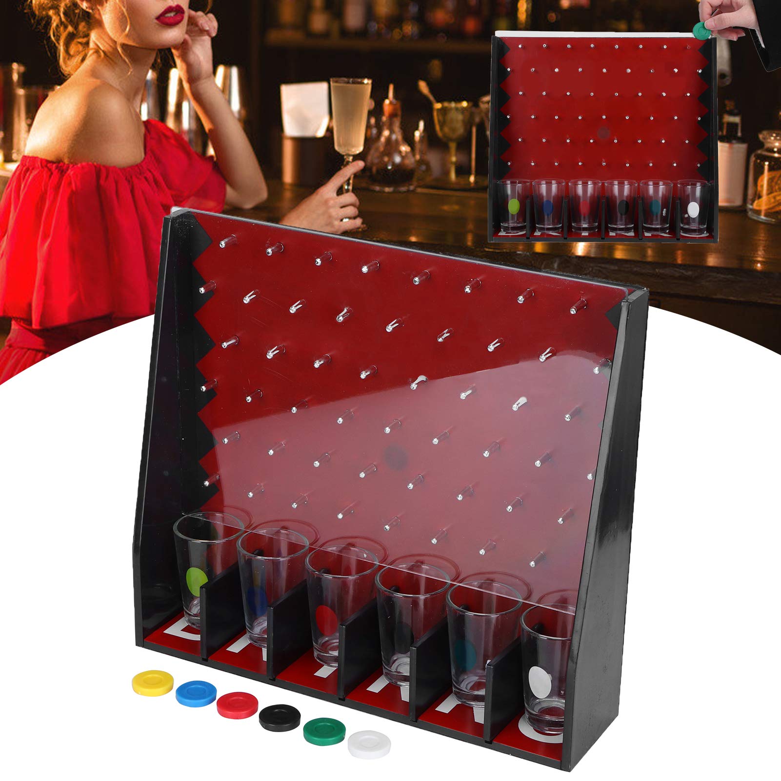 Gioco da Tavolo per Bere, Gioco di Gruppo con, Gioco interattivo in Legno con 6 Bicchieri per addii al Celibato, Compleanni e momenti di Svago in Compagnia