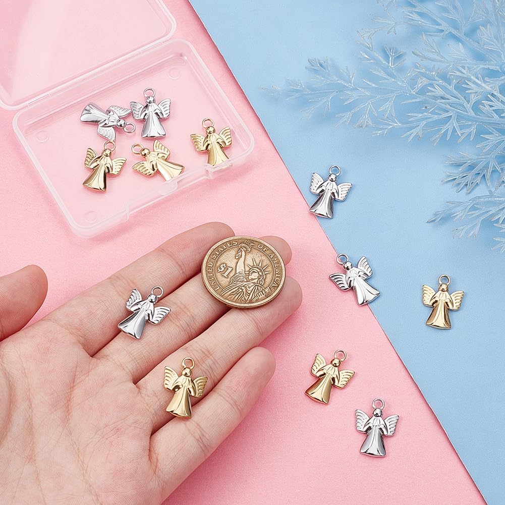 UNICRAFTALE 12Pcs 2 Colors Ion Plating 304 Stainless Steel Angel Pendant Golden Metal Charm 19.5mm Long Angel Fairy Pendant for DIY Bracelet Pendant Jewelry Making 3mm Hole - Image 4