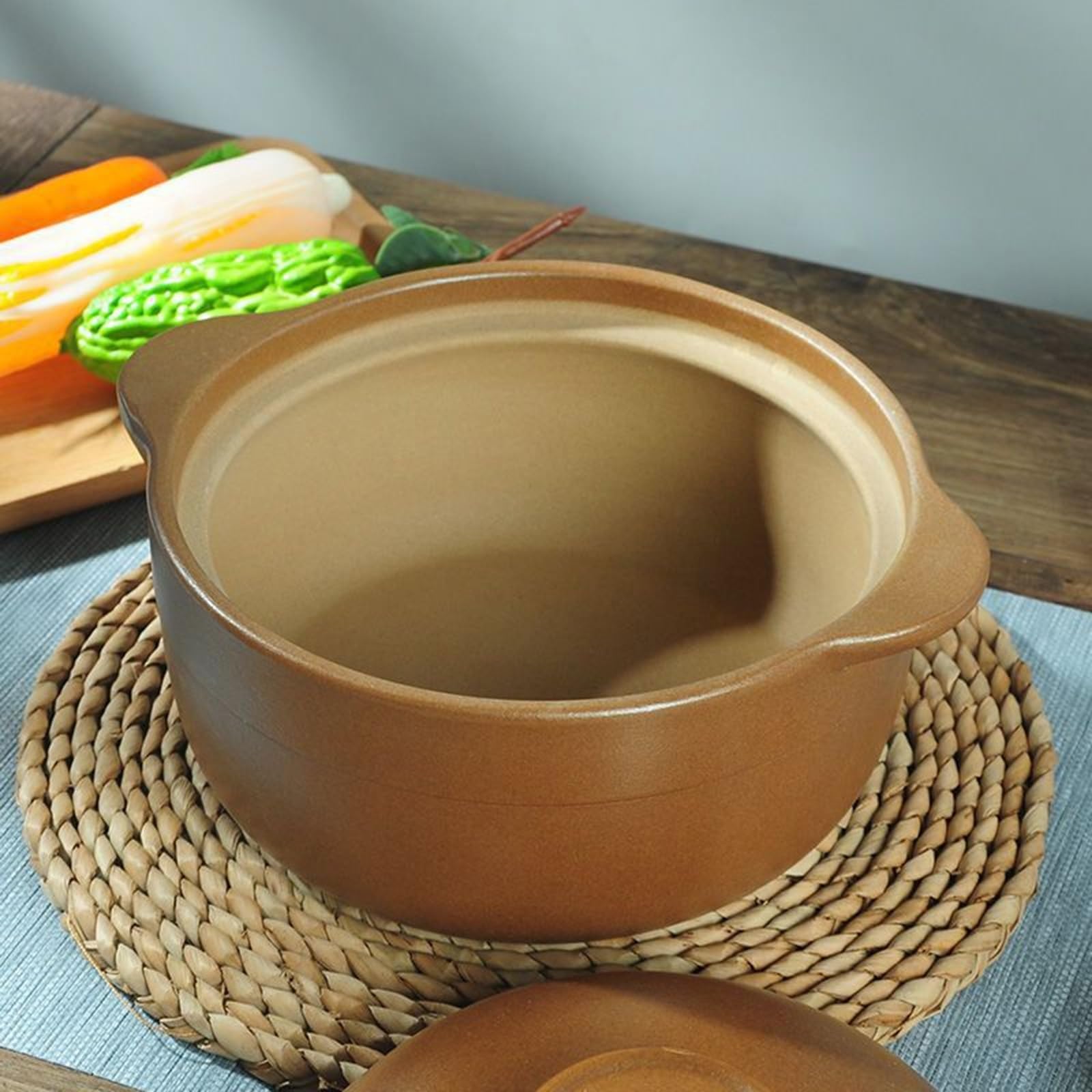Odporna Na Ciepło Ceramiczna Zapiekanka Z Pokrywką, 1.6L Glazurowany Garnek Z Gzimki, Okrągłe Gliniane Danie Do Gotowania Na Wolno Gotujące Się Gąszczyki I Odduszanie, Bezpieczna Konstrukcja Podwójneg