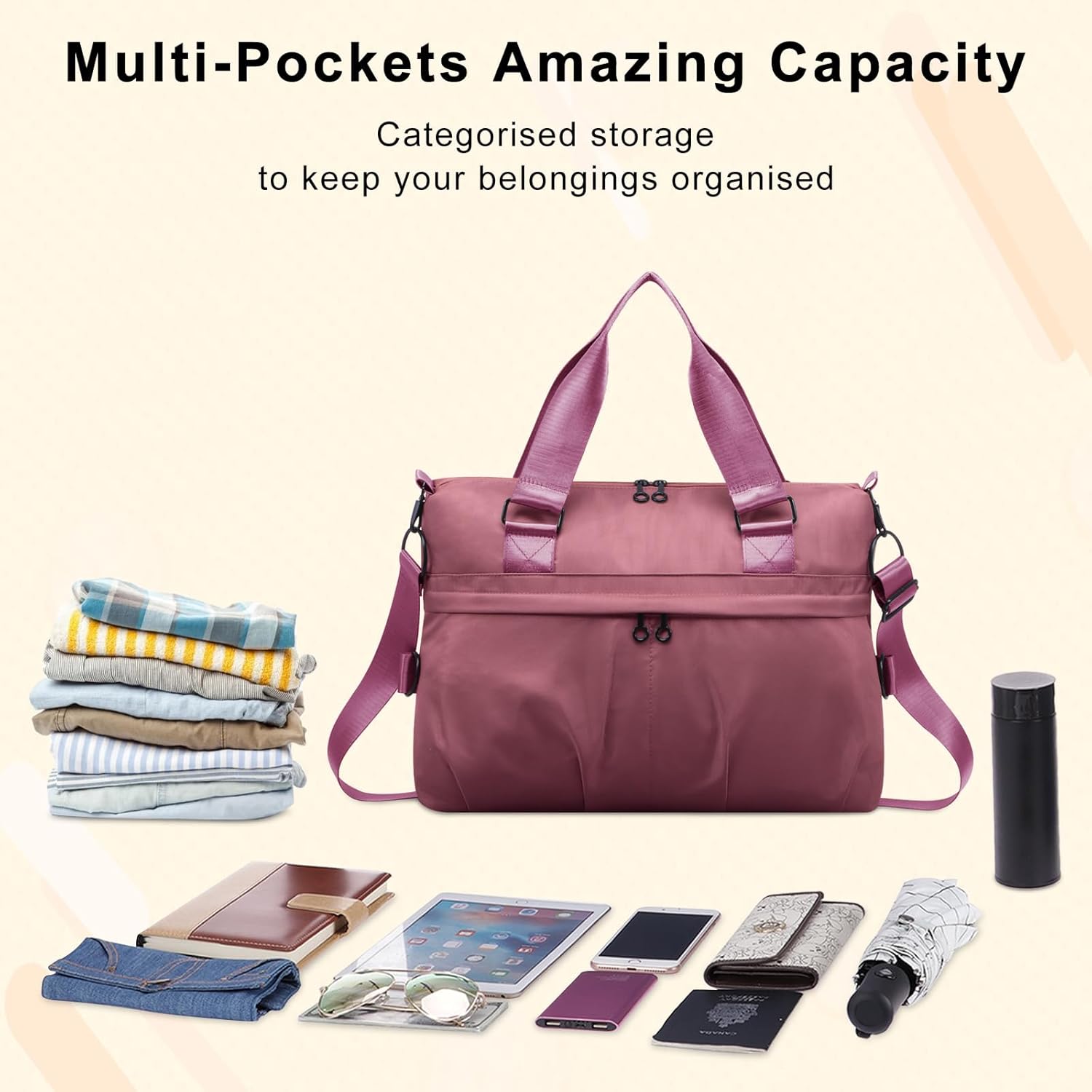 HUA ANGEL Women's Sports Duffle Bag Waterproof Travel Gym Bag with Multi-Pocket for Fitness Yoga Work Weekend Business Trips - Image 7