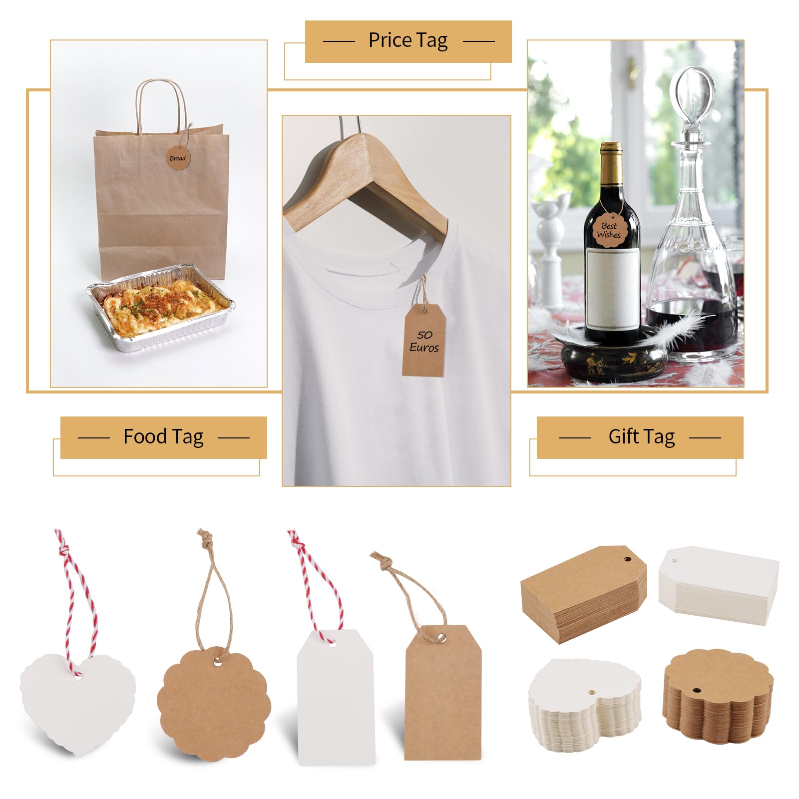 FLEXNOVA 100 Stück Geschenkanhänger Aus Kraftpapier - 6x6cm Etiketten Mit 20m Juteschnur