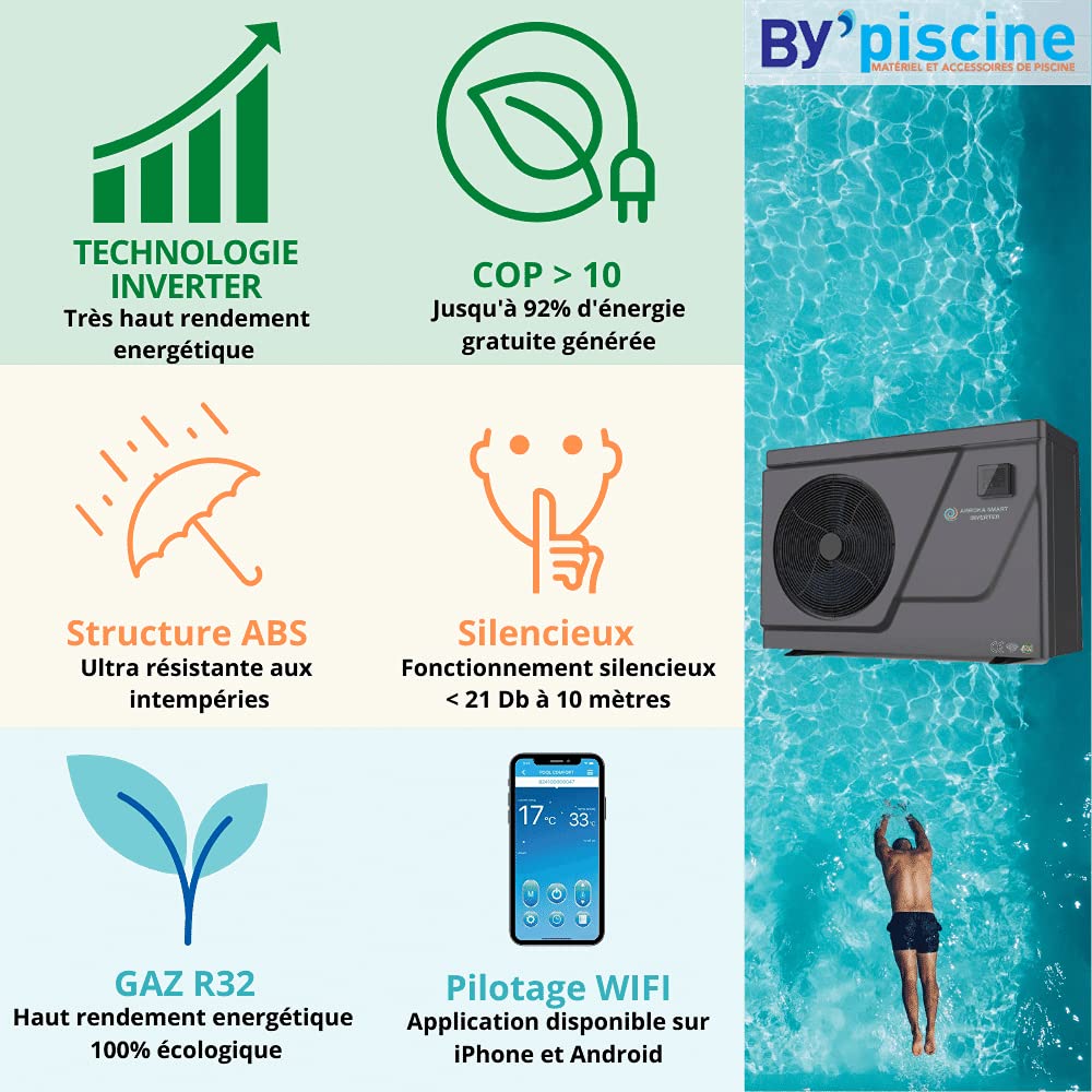 Pompe à Chaleur Piscine Full Inverter Arroka X-Full Inverter 50 60 m3 WiFi R32 COP>10
