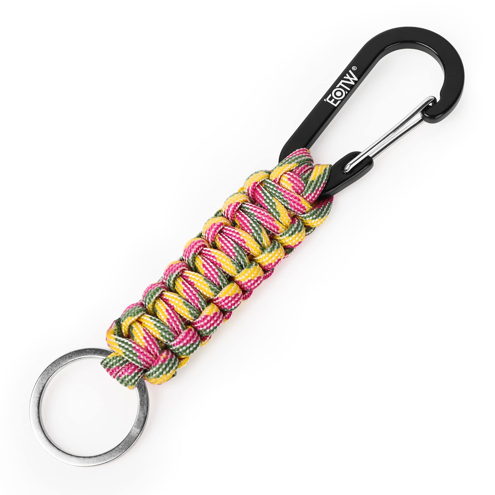 EOTW Paracord sleutelhanger met karabijnhaak, D-ring sleutelband, sleutelring voor motor, auto, kamperen, wandelen, mannen, vrouwen, kinderen (1 gele camouflage