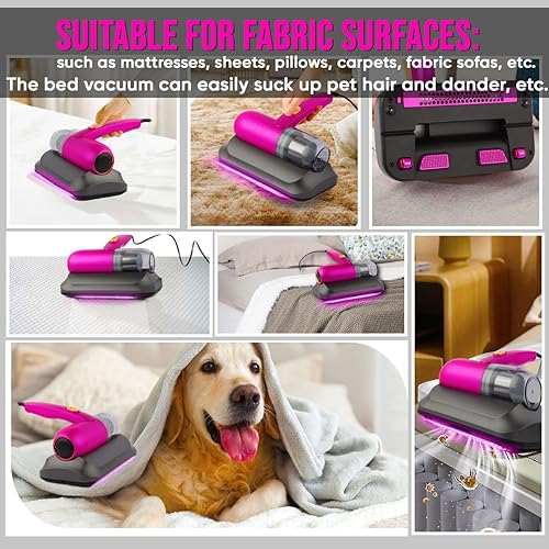 Miniatura 6 de Aspiradora de cama, succión fuerte de 13 Kpa y bajo ruido, luz UV, filtro HEPA lavable para limpieza profunda, aspiradora de mano limpia eficazmente