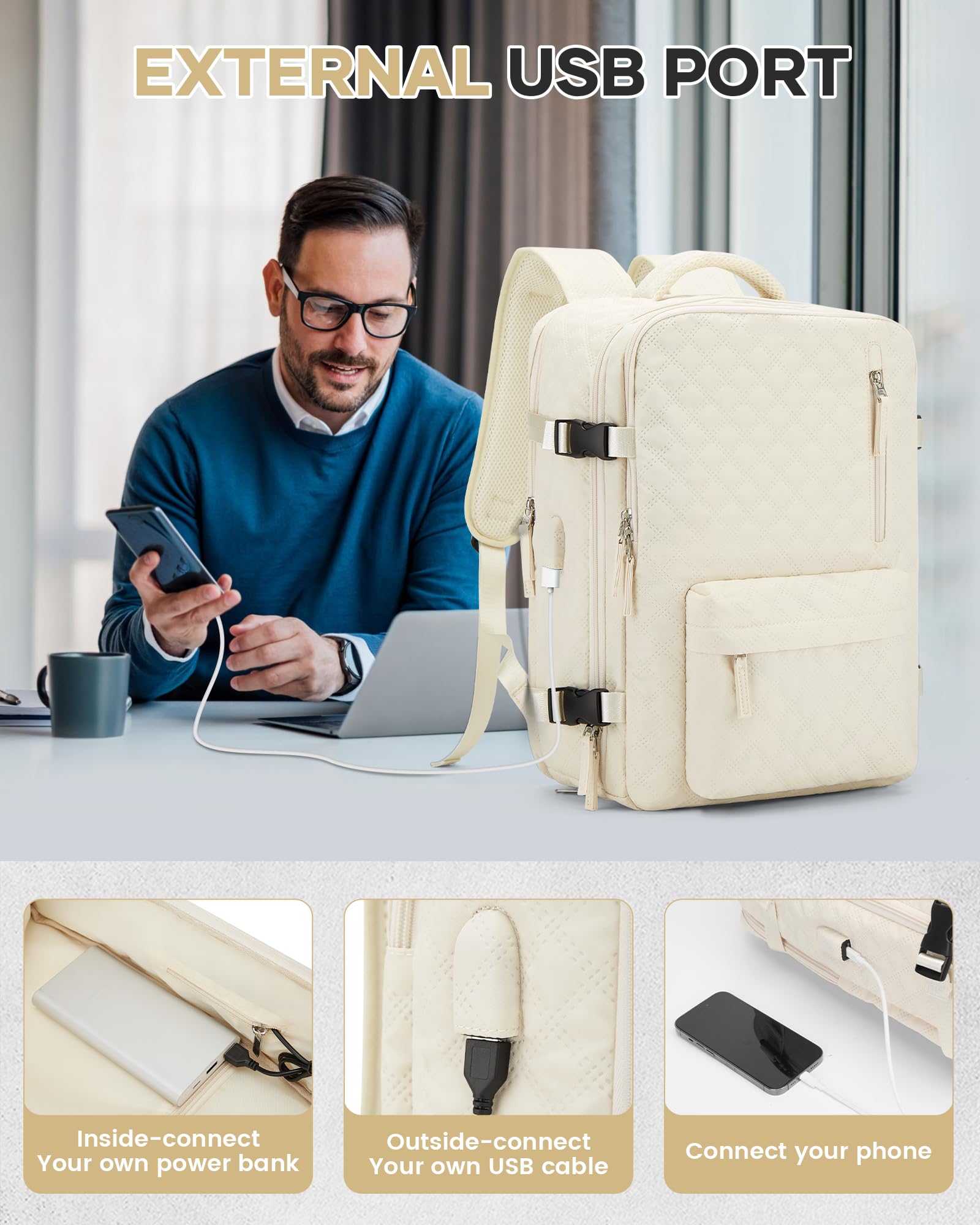 BJLFS Zaino da Viaggio con Sottovuoto 40x30x20 Bagaglio a mano 40x20x25 Ryanair con Pompa Borse da Cabina per Easyjet 45x36x20 con compressione sottovuoto,Zaino Casual per laptop da 14 pollici