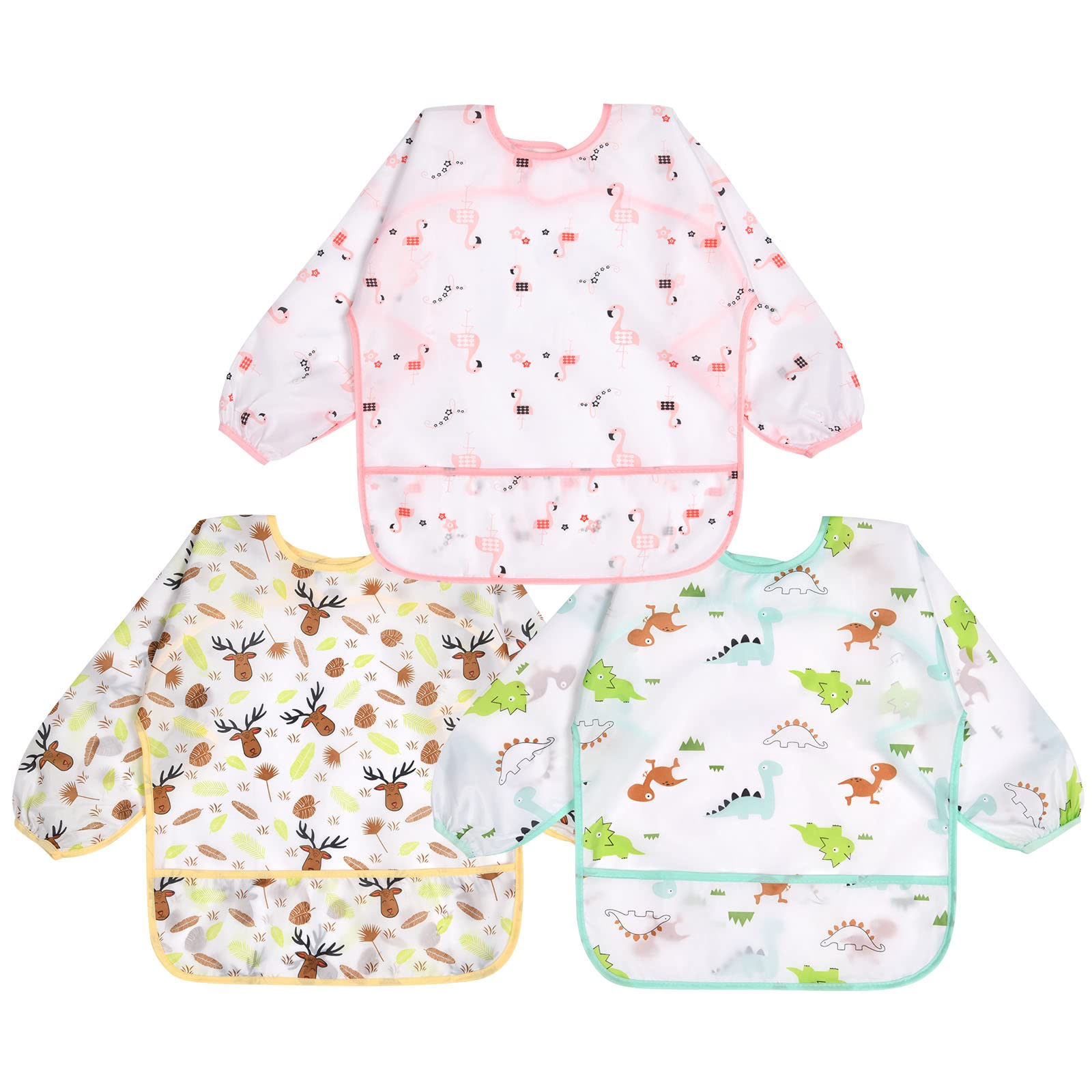 Vicloon Bavaglini Impermeabili con Maniche Lunghe, Set di 3 Bavaglini Pappa Svezzamento Bavaglino a Manica Lunga Grembiule Pappa, Grembiule per Gioco/Pittura e Mangiare da Bambini 6 Mesi a 3 Anni