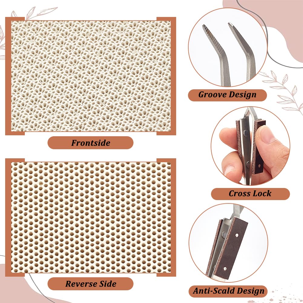 BENECREAT 6 kit de Soudure Bijoux, Outils de Moulage Par Fusion Comprennent 2 bloc de Soudure en Nid D'Abeille, 3 pinces à Souder et une Pince à Épiler avec Pelle, pour la Fabrication de Bijoux