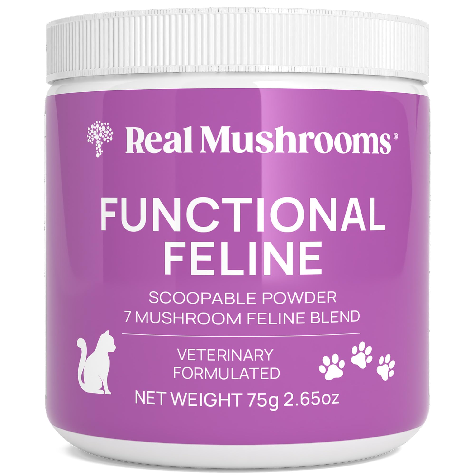 Real Mushrooms Cat Supplement Powder – Organic Mushroom Blend with Antarctic Krill & Ashwagandha – Cat Vitamins for Older Cats or Kittens – 2.65 oz