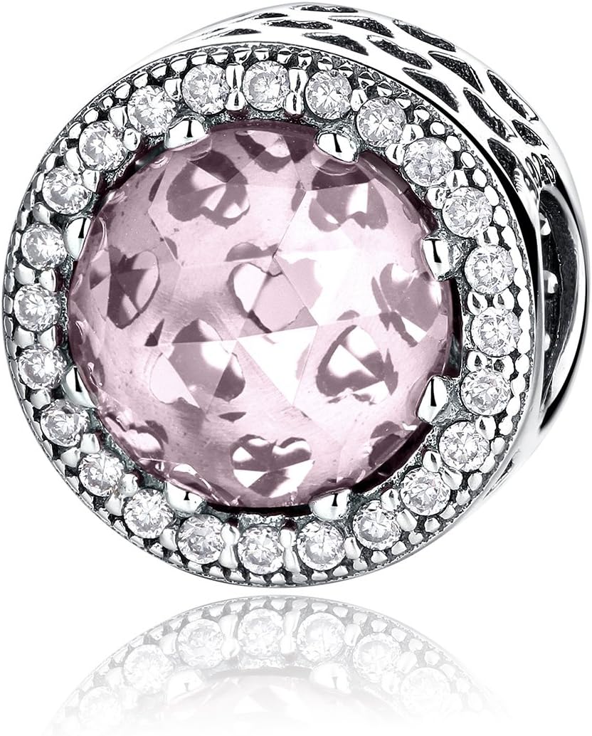NINGAN Radiant Sparkling Hearts 925 Sterling Silver Charms Compatible With European Bracelets Necklaces (Blush Pink)