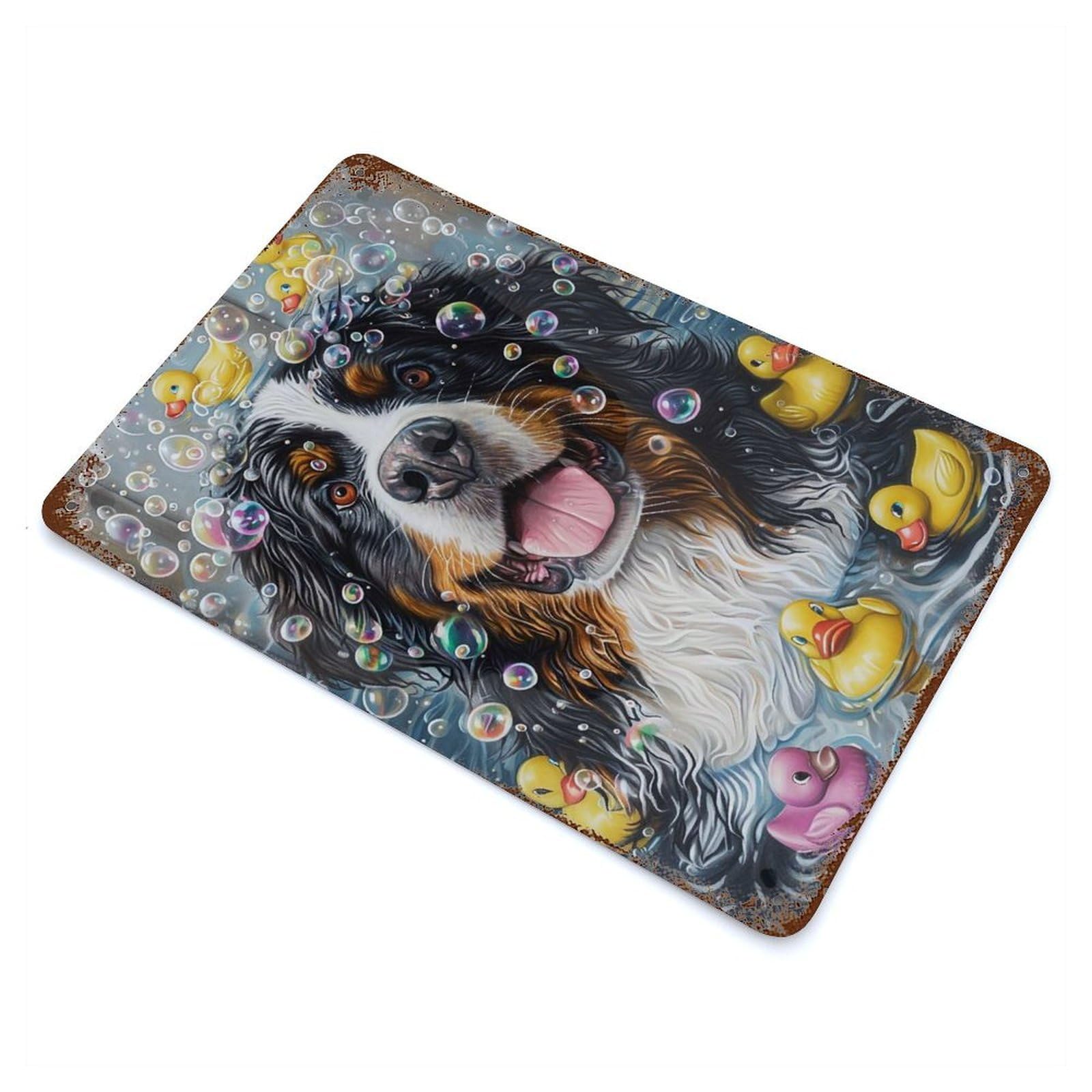 Bernese Mountain Dog Rusty Metal Tin Sign 11.8"x7.9", Ideal for Farmhouse, Kitchen And Entryway Decor