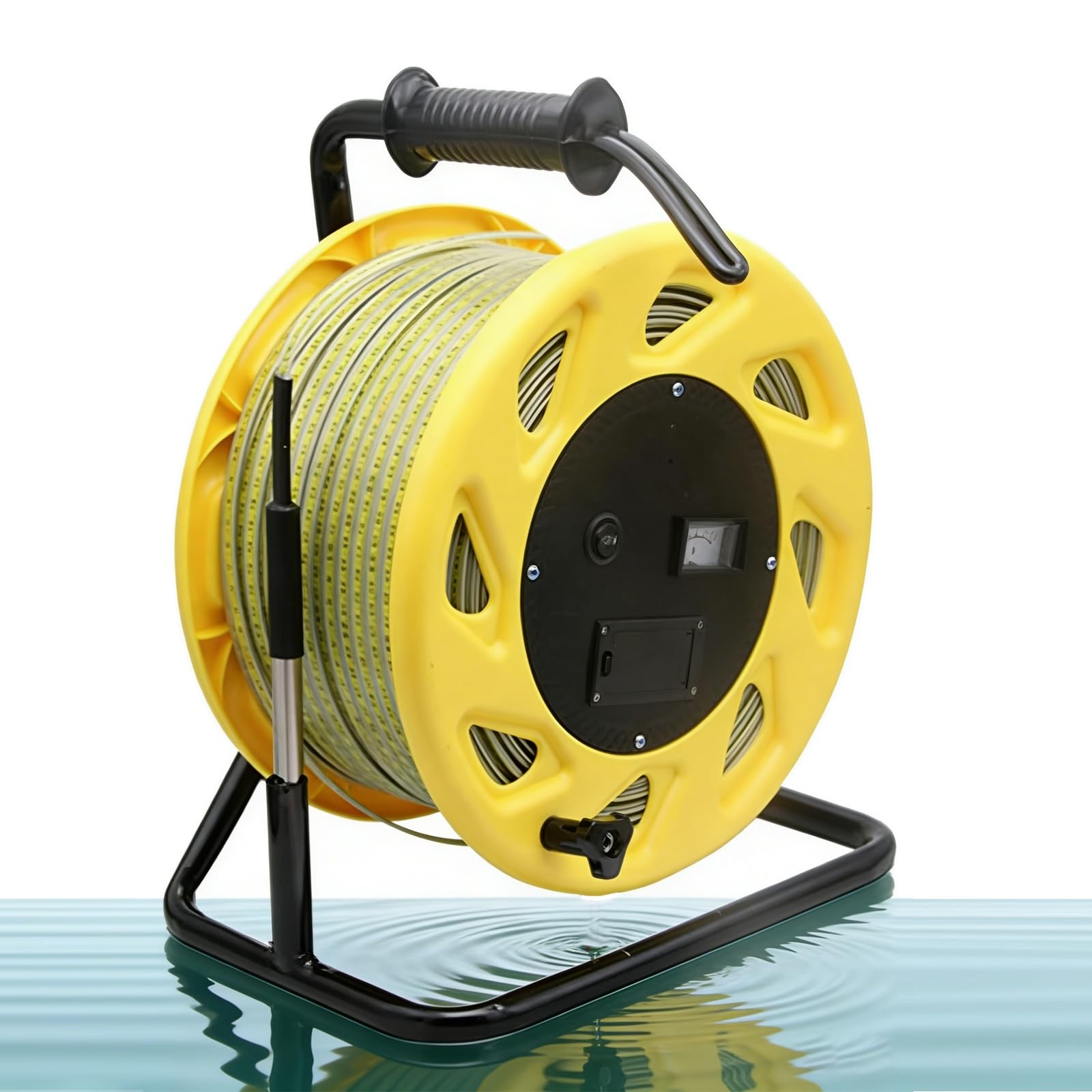 Yniyujkl Yellow Portable Water Level Meter For Groundwater Monitoring, 30–300M Deep Well Gauge, ±0.5Mm Accuracy, Corrosion Resistant, For Wells, Reservoirs,-30M