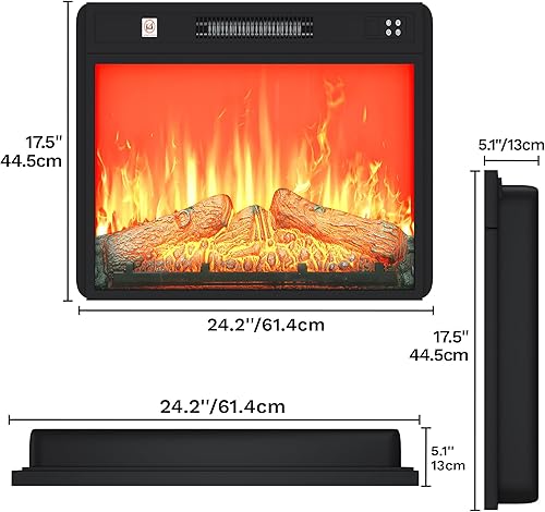 Miniatura 6 de DWVO Inserto de chimenea eléctrica de 23 pulgadas, calentador de chimenea empotrado con control remoto, temperatura ajustable, temporizador de 6