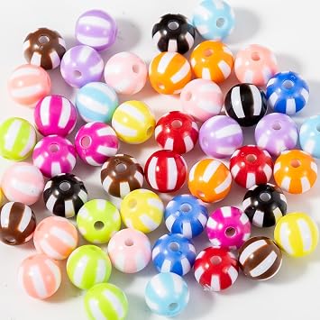 Gxueshan 100 Pcs 12mm Acrylic Plastic Stripe Barrel Mix Rainbow Bubblegum Hair Cylindrical Loose Beads for Pens Keychain Friendship DIY Kandi Bracelets Jewelry Making Mix