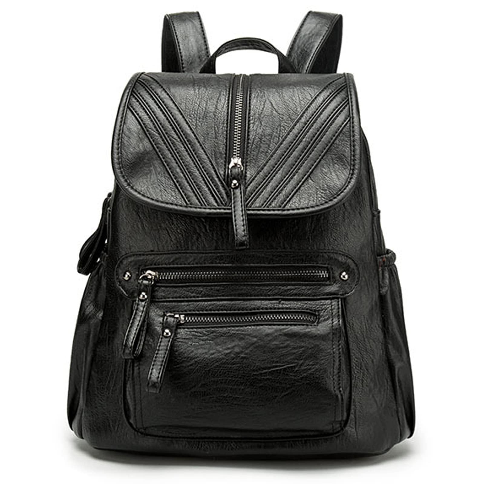 Sac à dos Femme Cuir Étanche Mode Grande capacité Sacs portés dos Fille Femmes Voyage Sac a dos Noir