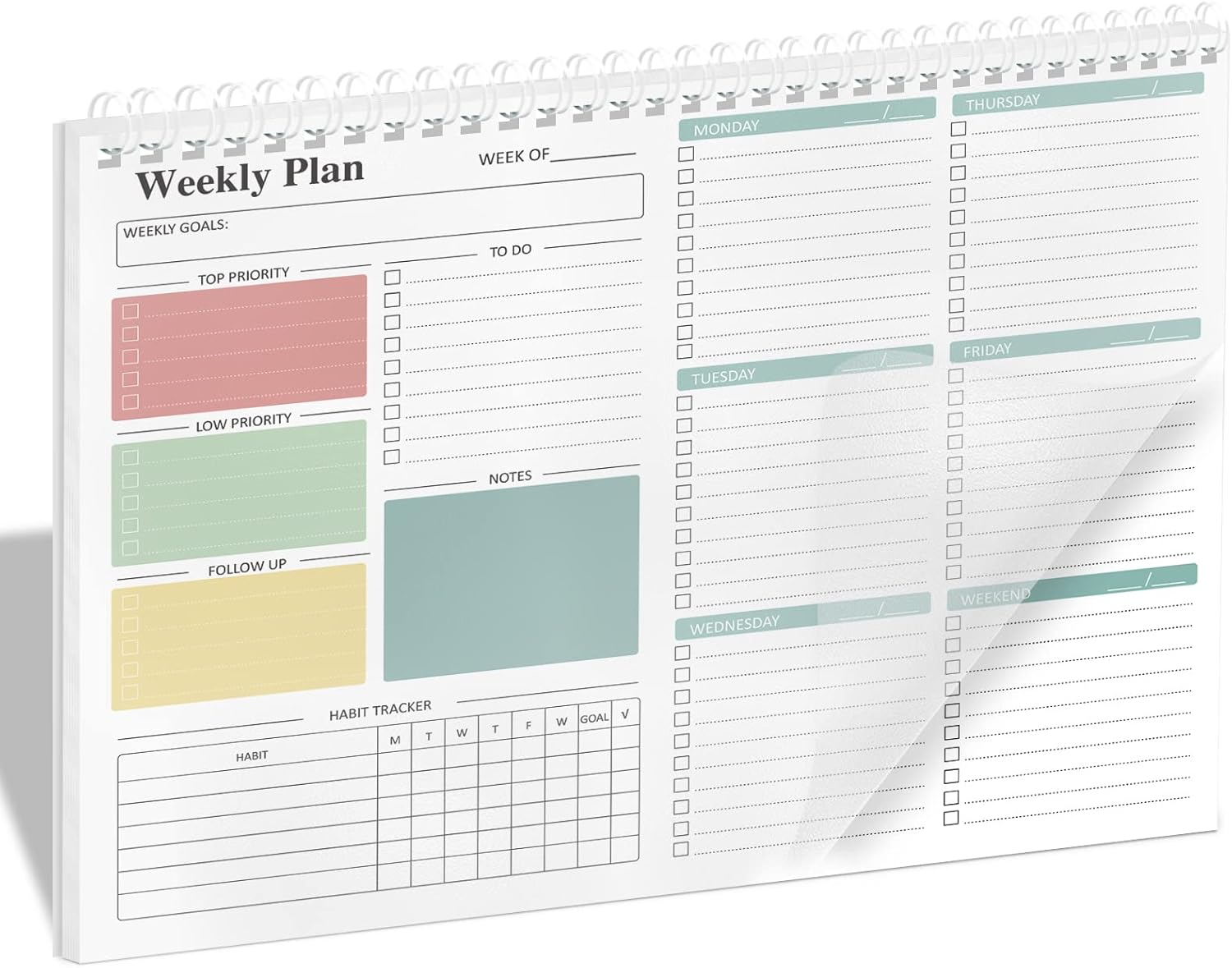 A white spiral bound daily calendar