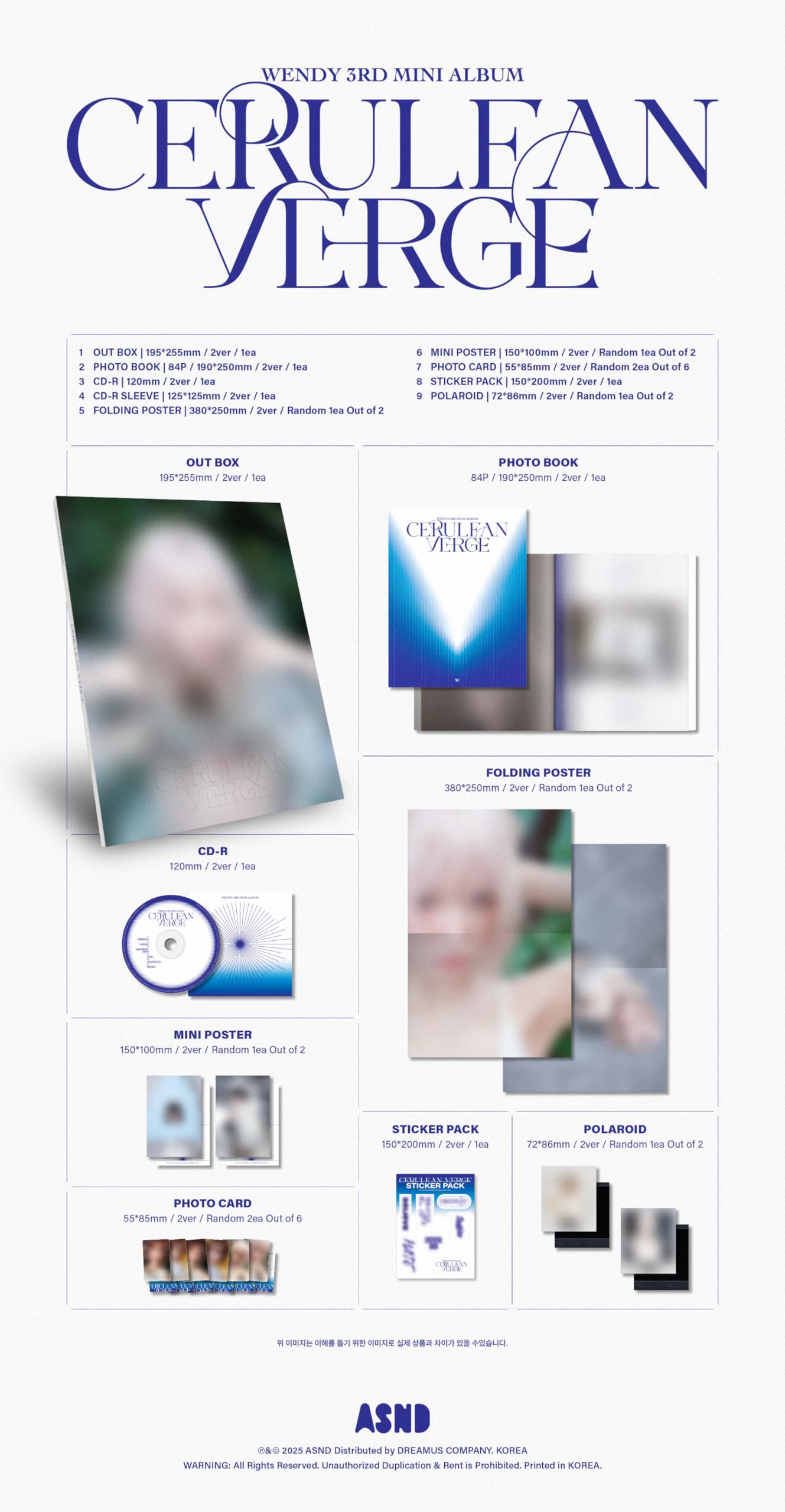 Wendy Cerulean Verge [2 álbumes de fotos + 2 Digipack + 1 llavero Ver todos los 5 juegos] 3er mini álbum
