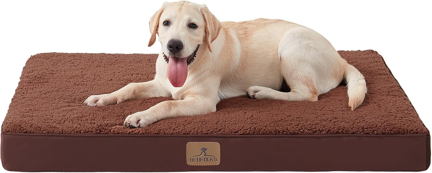 Bedfolks Orthopedic Dog Bed for Extra Large Dogs - Egg Foam Dog Crate Bed with Removable Waterproof Cover, Pet Bed Mat Suitable for Dogs and Pets Up to 100 lbs (44 x 32 x 3.5 inches, Grey)