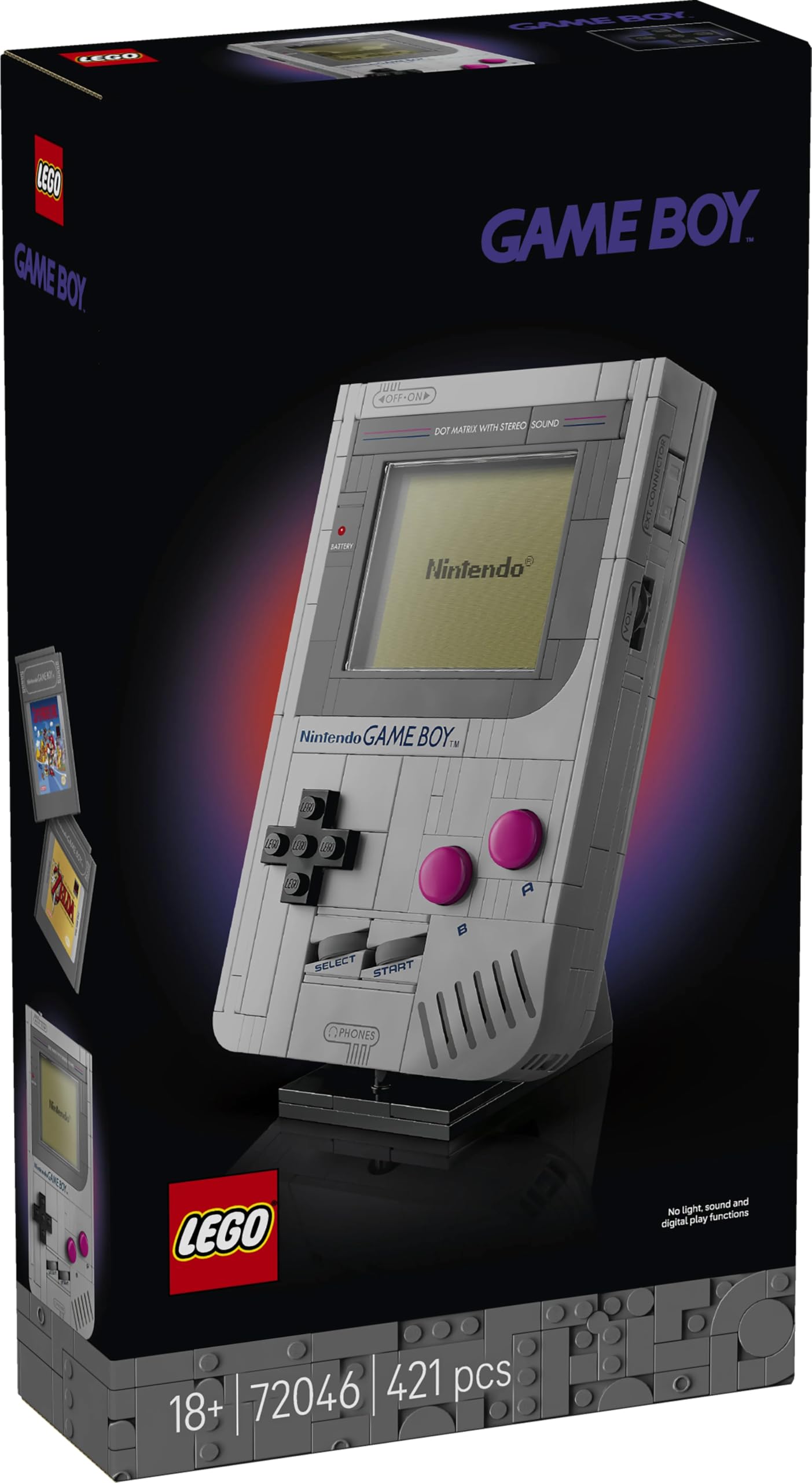 LEGO Game Boy, zestaw dla dorosłych, pomysł na prezent dla graczy, model kolekcjonerski dla mężczyzny i fanów retro gier Nintendo, replika konsoli z Game Pakami i ekranami soczewkowymi 72046