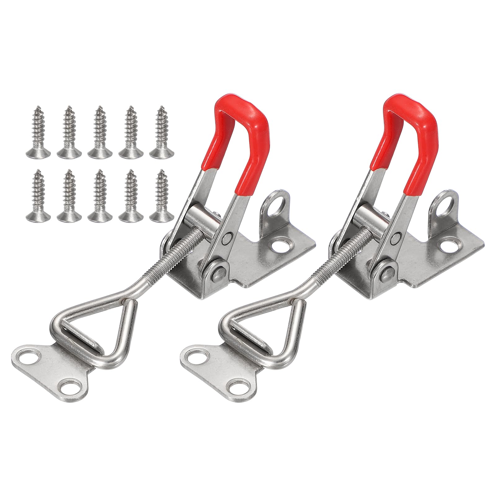 sourcing map 2 Pack 4001 Toggle Latch Clamp 304 Stainless Steel Adjustable Toggle Latches with Lock Hole and Leather Heavy Duty Quick Release Hasp Clamp for Smoker Cabinet Lid Jig Trunk, Silver