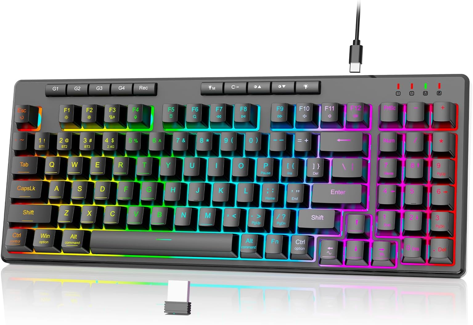 K517 Pro Wireless Gaming Keyboard, RGB Backlit, Tri-Mode BT/2.4GHz/USB-C, Mechanical Feel 94 Keys Computer Keyboard with 4 Macro Keys, Number Pad, 4000mAh Battery for Win/MAC