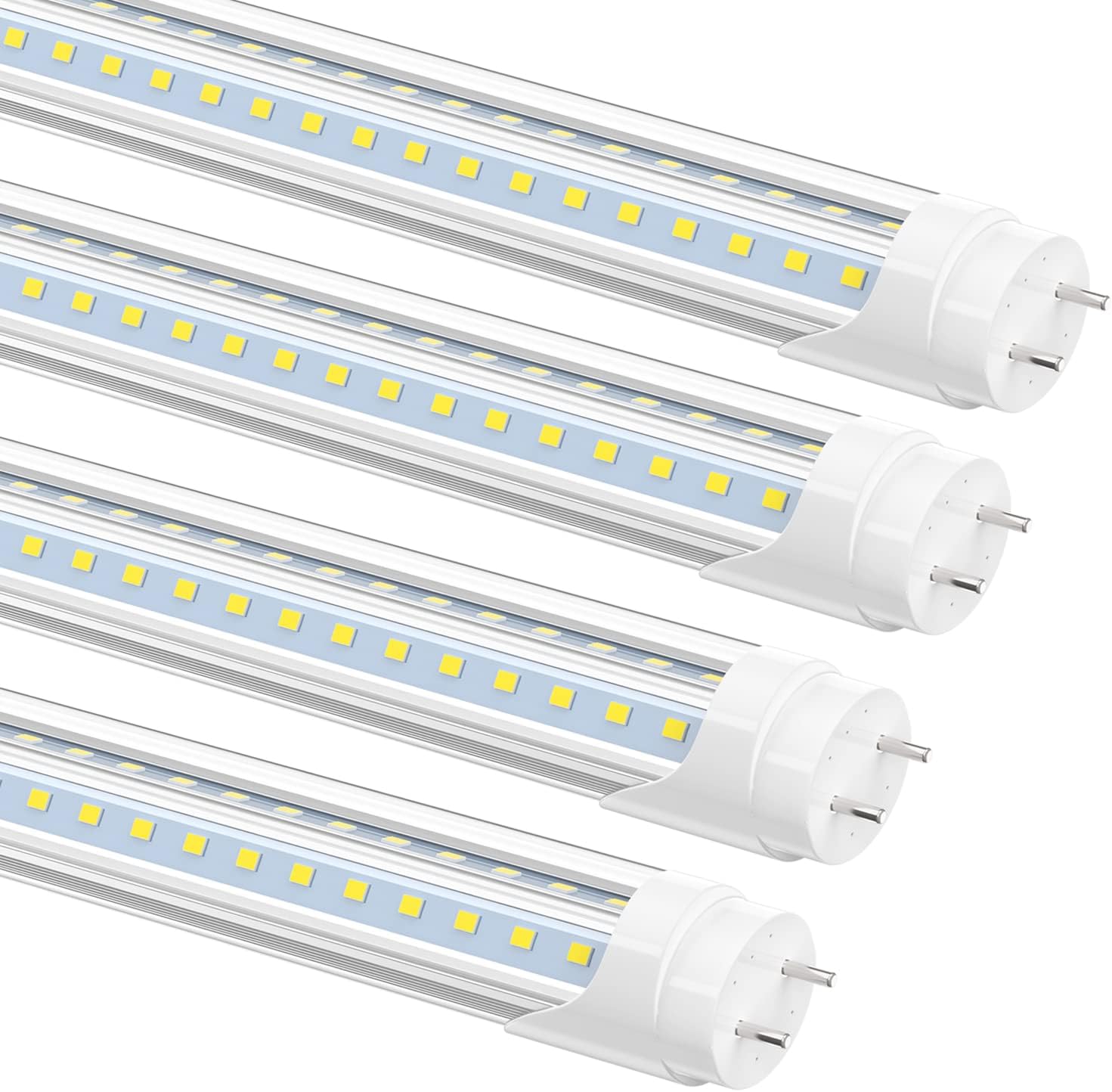 JESLED T8 T10 T12 4FT LED Light Bulbs, 6000K Cool White, Clear, 28W(75W Equiv.) 3680LM, V-Shaped, Replacement Fluorescent Bulbs, ETL Listed, Ballast Bypass, Dual-end Powered, Bi-Pin G13 Base(4-Pack)