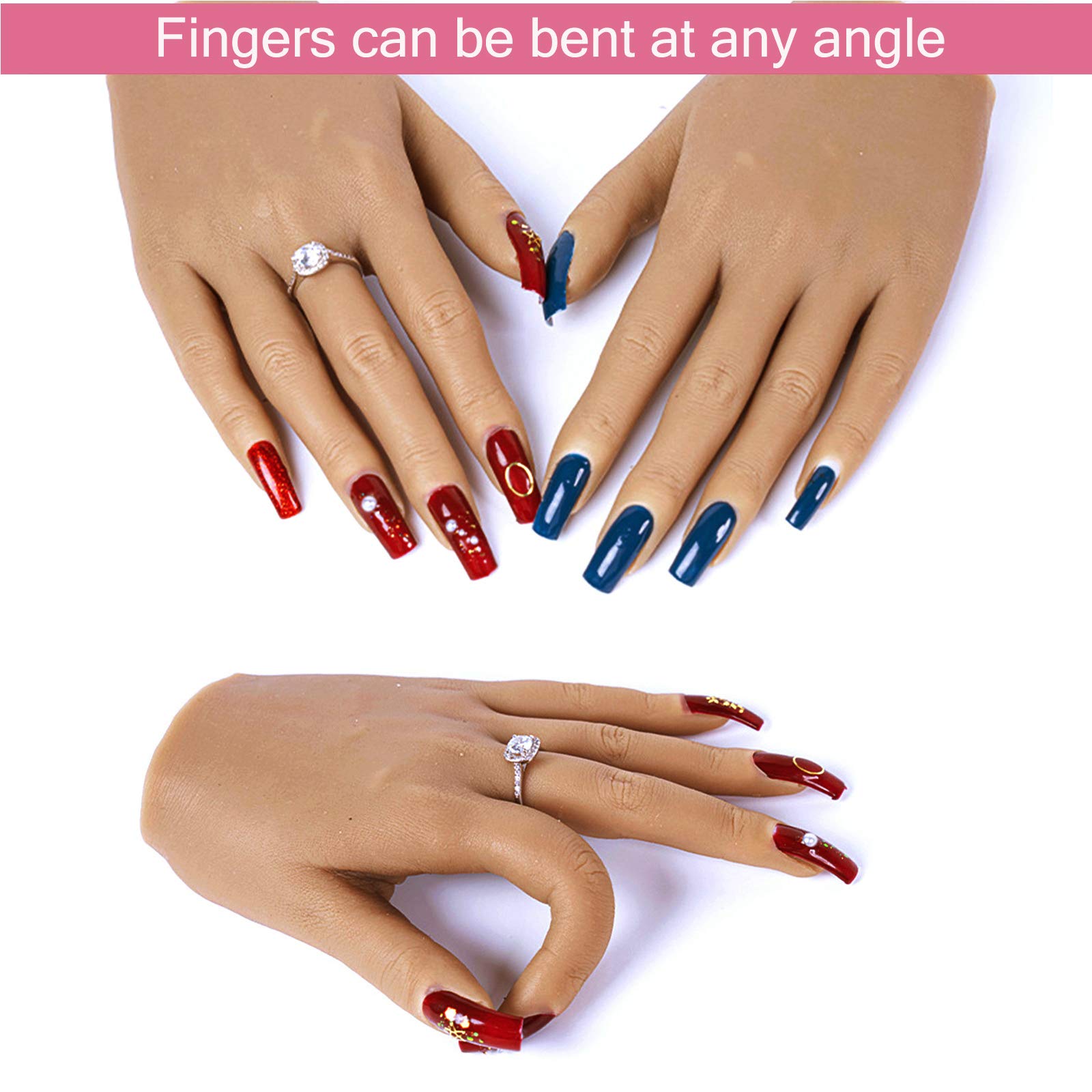 Silicona Mano de Práctica de Uñas, Modelo de Práctica de Mujer Mano Artificial Flexible y Suave Uñas Arte Modelo Hembra Silicona Maniquí Manos con 200 piezas Puntas de Uñas