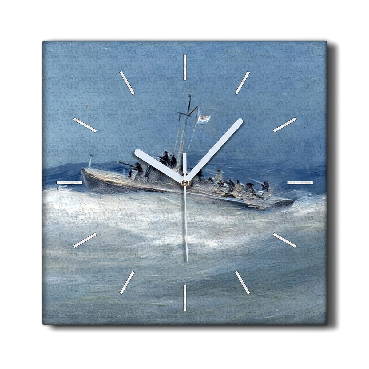 Horloge sur toile sans tic-tac 30x30cm peinture mer salon calme