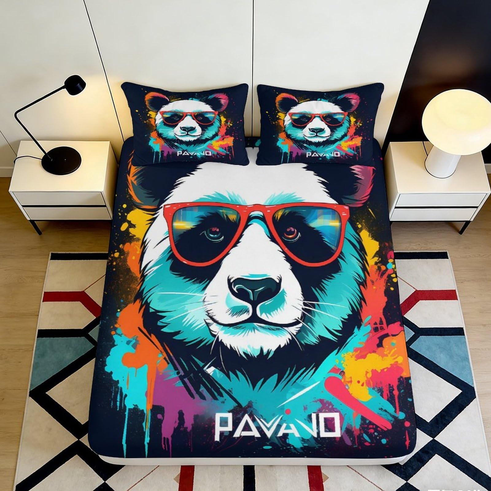 Jqzkxnhpbr Style-1 3D Printed Colorful Panda Fitted Sheet Microfiber Soft Bedroom Decor Graffiti Bear Mattress Cover For Home Dorm 90X200x25cm