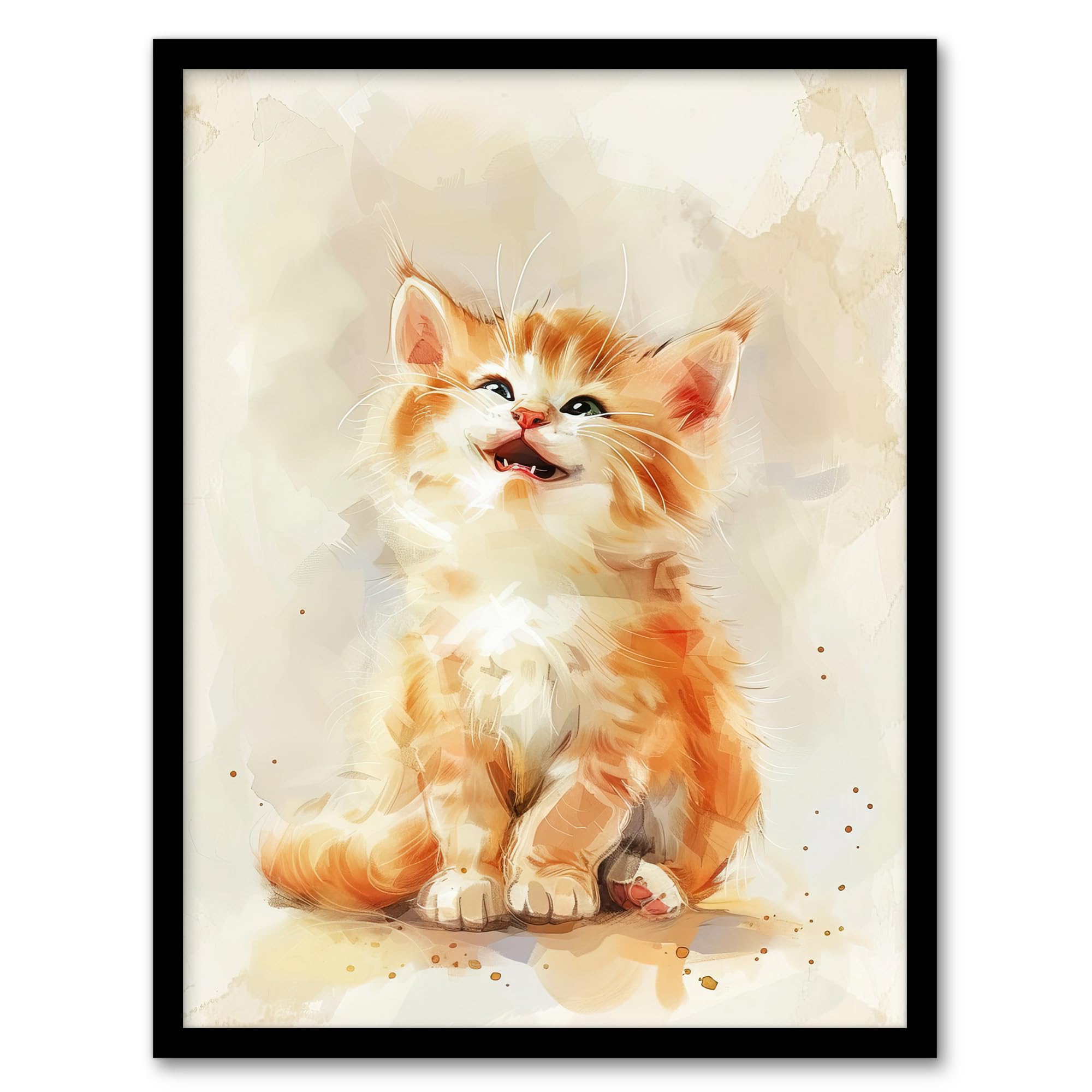 Artery8 Cute Happy Fluffy Ragdoll Kitten Orange Cat Lover Living Room Artwork Framed Wall Art Print A4
