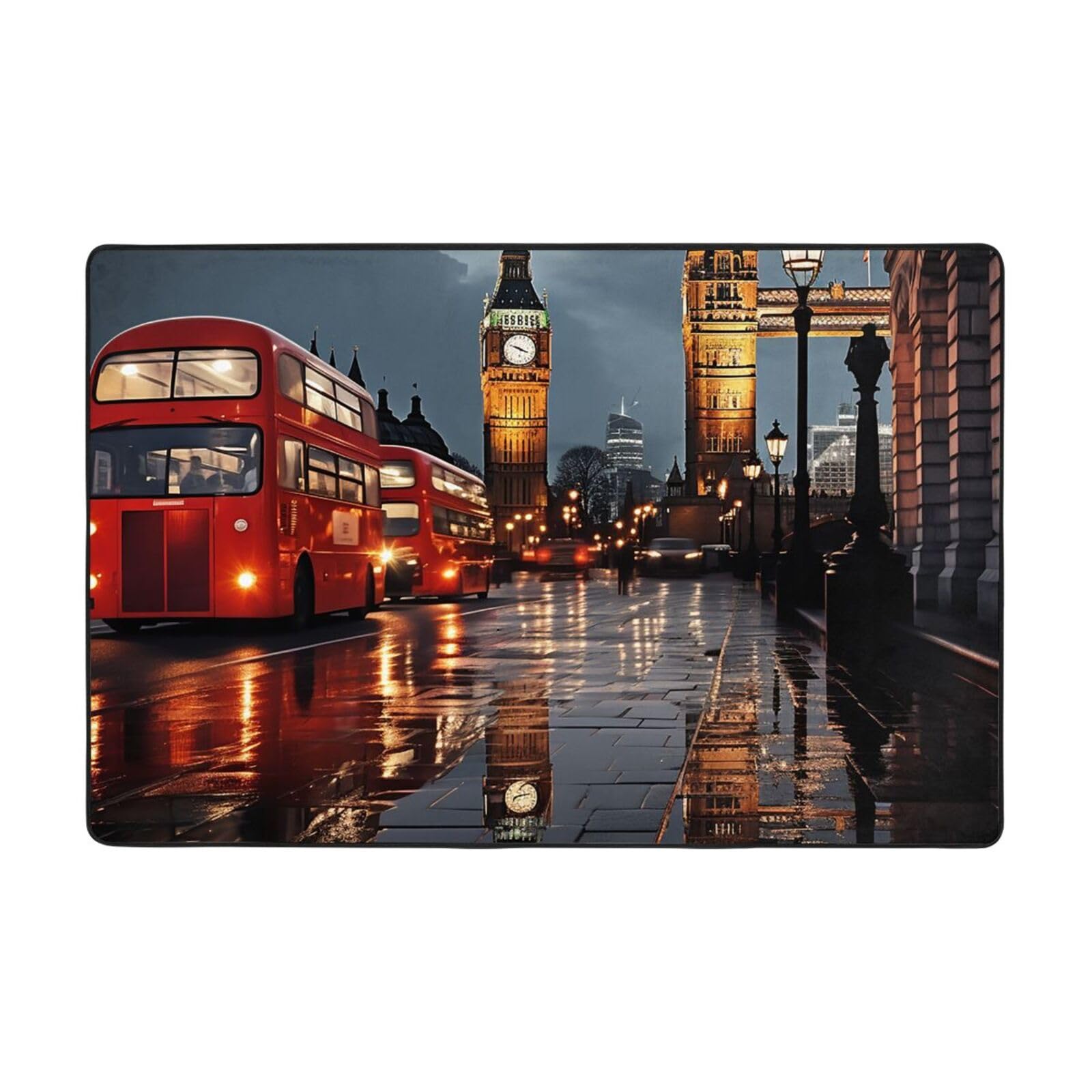 Tapis moderne antidérapant City of London lavable en machine pour effacer les taches
