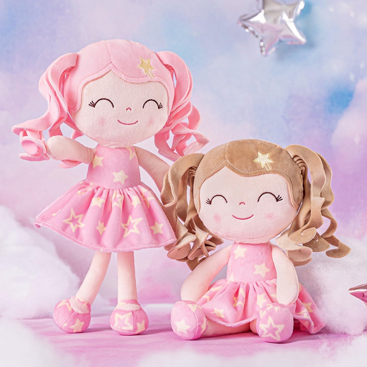 Gloveleya Baby Doll Girl Gift – Soft Plush Princess Doll with Pink Star Dress, Snuggly First Baby Doll for Girls, Stuffed Animal Plush Toy for Toddlers, Birthday Gift, Christmas Galaxy Series