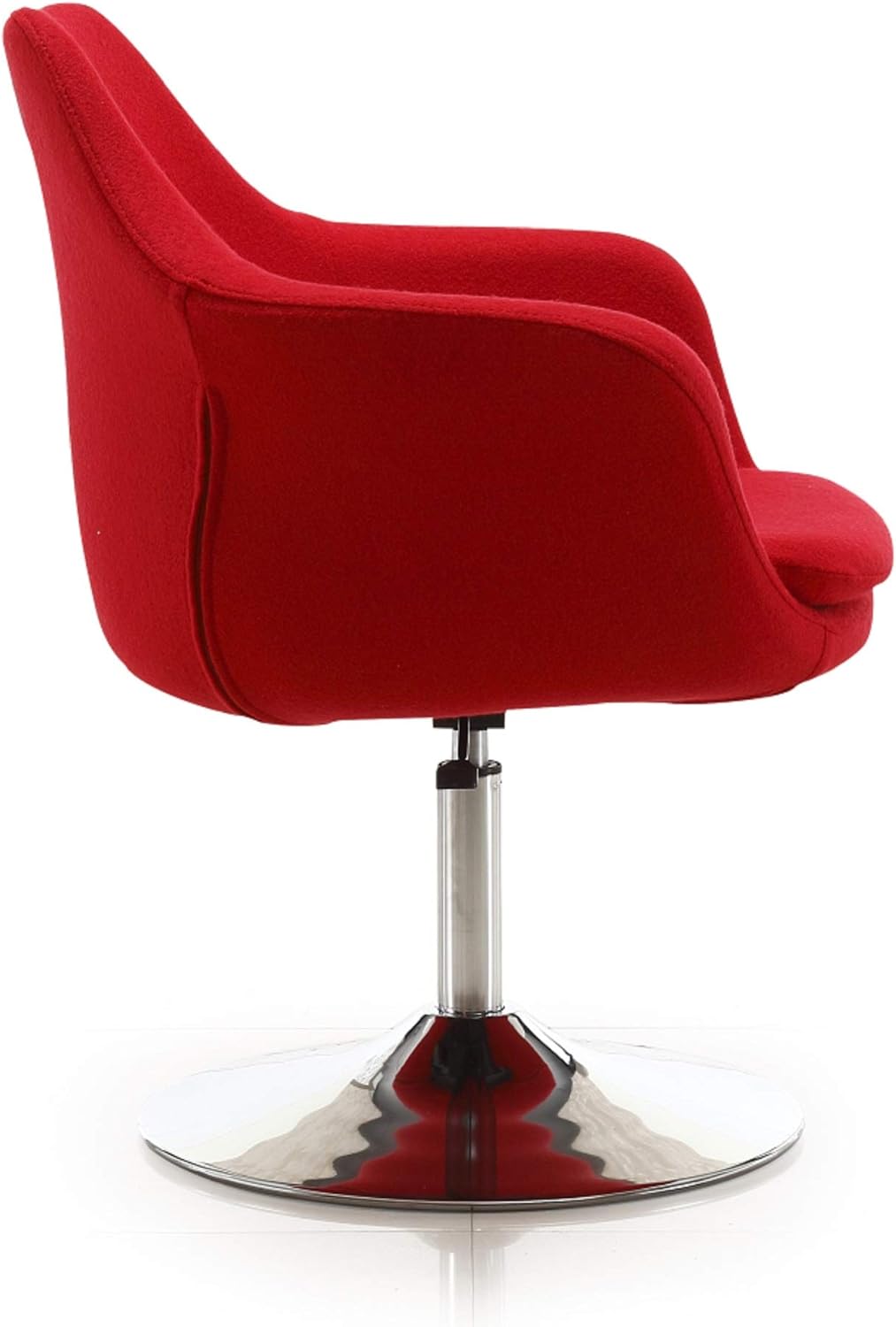 Manhattan Comfort Kinsey Adjustable Swivel Accent Chair Set of 1 with 360° Turn, Upholstered in Wool Blend, Polished Chrome Base, Ergonomic Design for Living Room & Home Office, 300 Lbs Capacity, Red