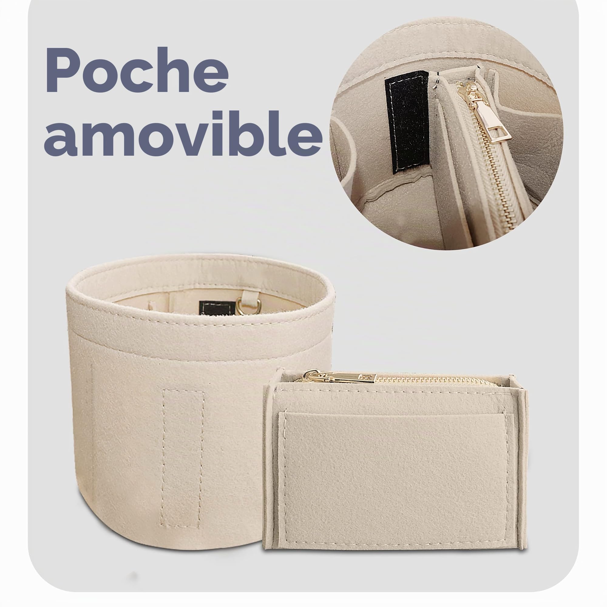 Organiseur de sac à main en feutre pour sac cylindrique Cannes, organiseur fourre-tout pour femme, beige