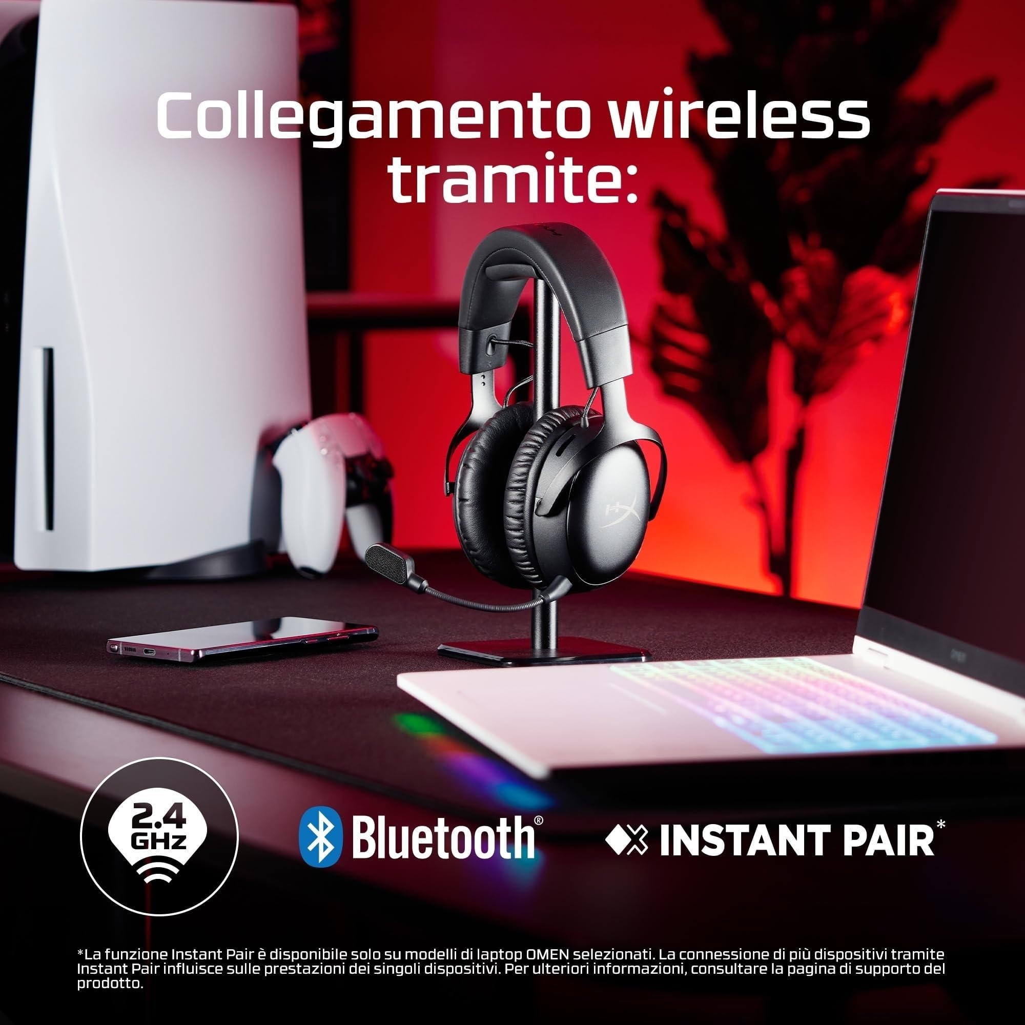 HyperX Cloud III S Wireless, Cuffie Bluetooth, Audio 3D, Microfono Noise-Cancelling, Fino a 200 ore di Autonomia, Dongle USB-C, Compatibili con PC, PS5, Nintendo Switch, Nero