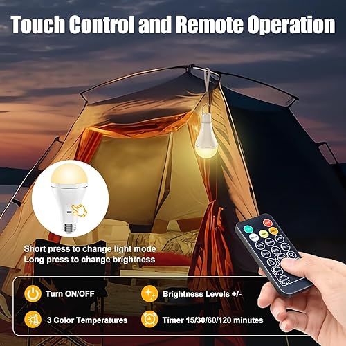 Miniatura 5 de Bombilla recargable USB con control remoto y temporizador, bombillas de emergencia de respaldo de batería para corte de energía en el hogar,