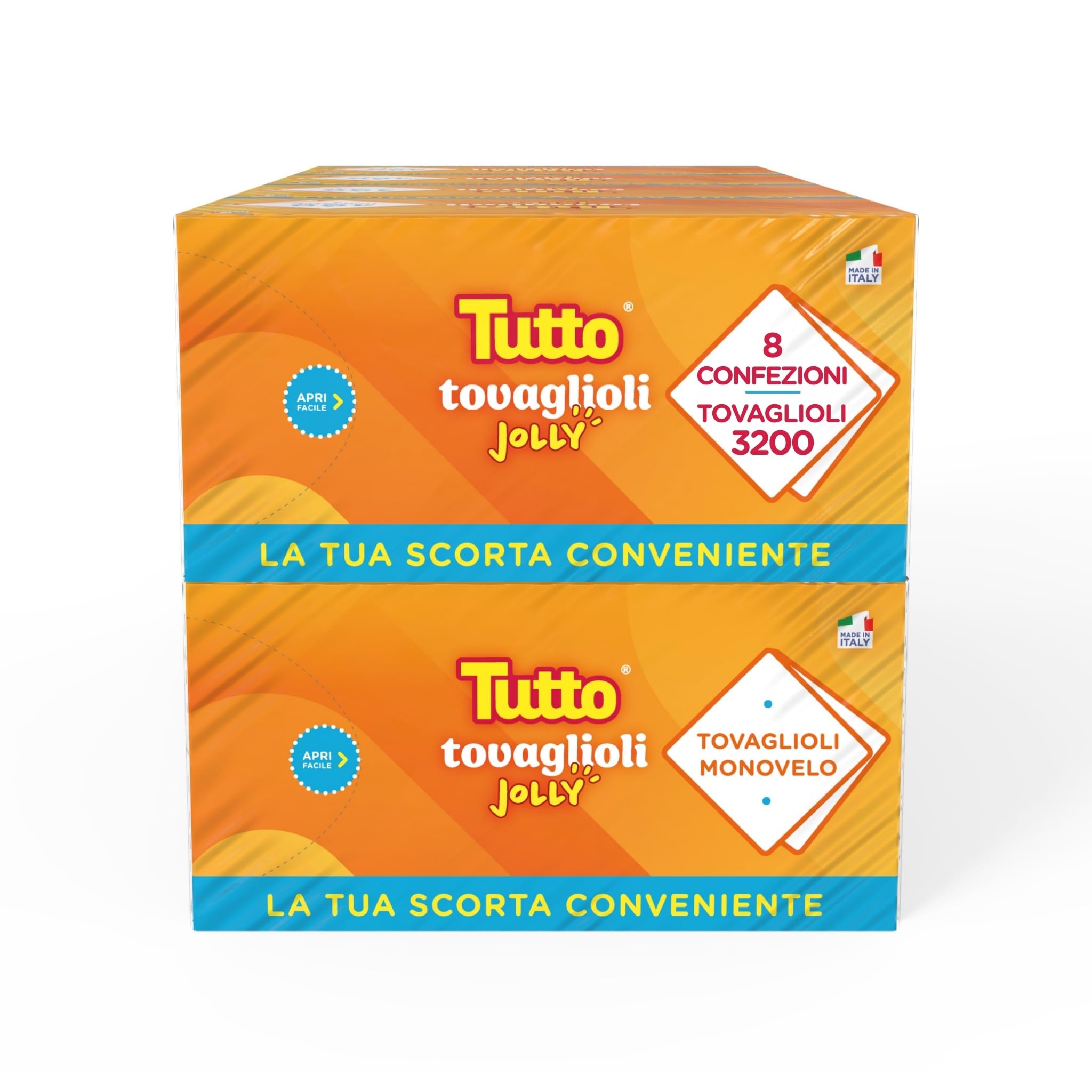 Tutto Jolly, scorta da 8 Confezioni da 400 Tovaglioli Monovelo, Pratici e Ideali per Uso Quotidiano in Cucina e Pause Pranzo.